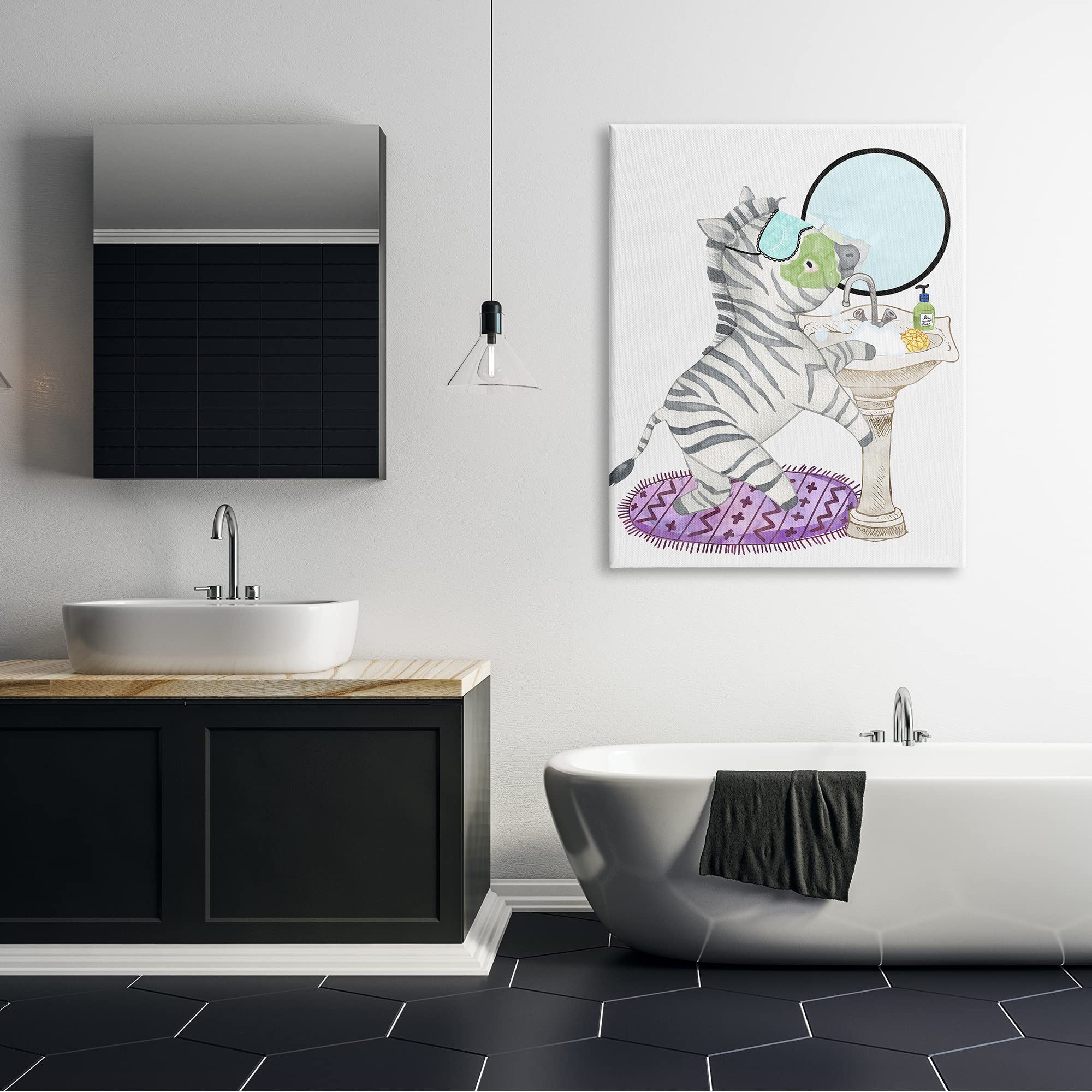 Stupell Industries Kids Bathroom Decor - Zebra Washing Sink Bubble Bath Canvas Wall Art - 36x48 Inches Black - Perfect for Nursery, Kids Room & Bathroom Decor
