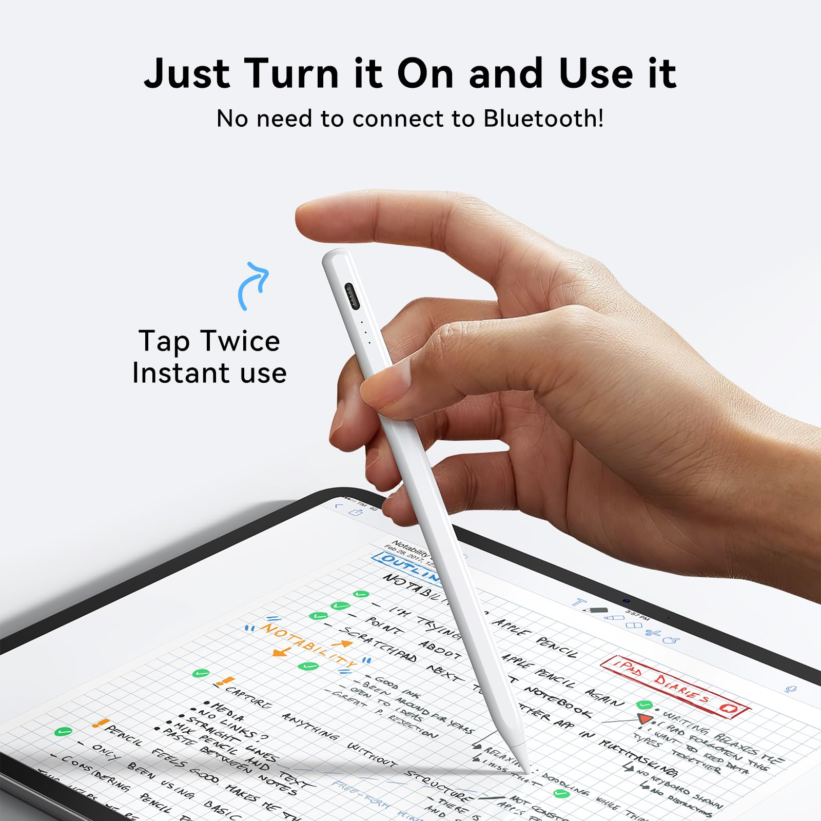 Premium Stylus Pen for iPad (2018-2025 Models) - Fast Charging, Tilt Sensitivity & Palm Rejection - Compatible with iPad 6/7/8/9/10/11, iPad Air 3/4/5/6, iPad Mini 5/6/7 & iPad Pro 12.9/11/13 Inch - Perfect for Drawing, Note-Taking & Digital Art