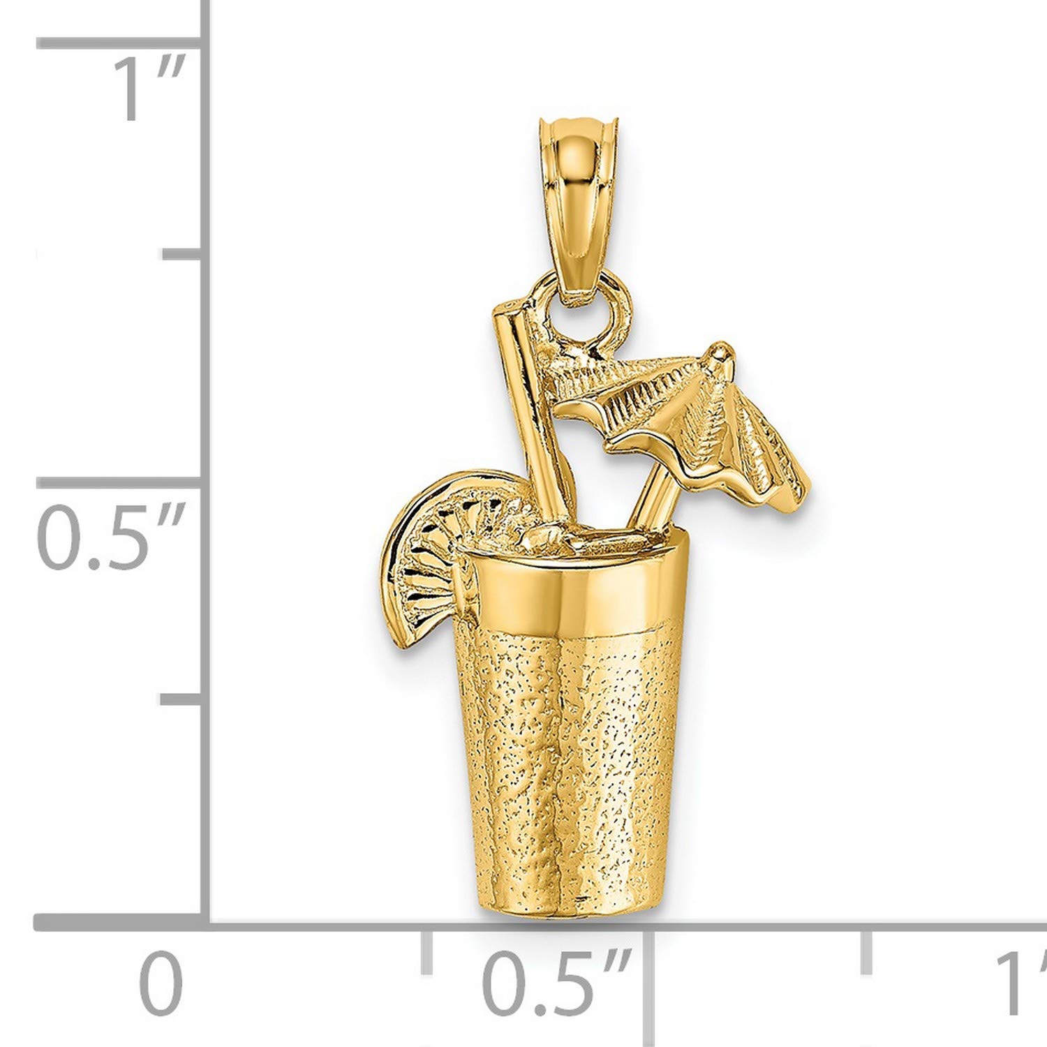 14K Yellow Gold Cocktail Drink Umbrella Charm - 17mm x 12mm Miniature Bar Accessory for Cocktail Garnish, Party Decor & Jewelry Making