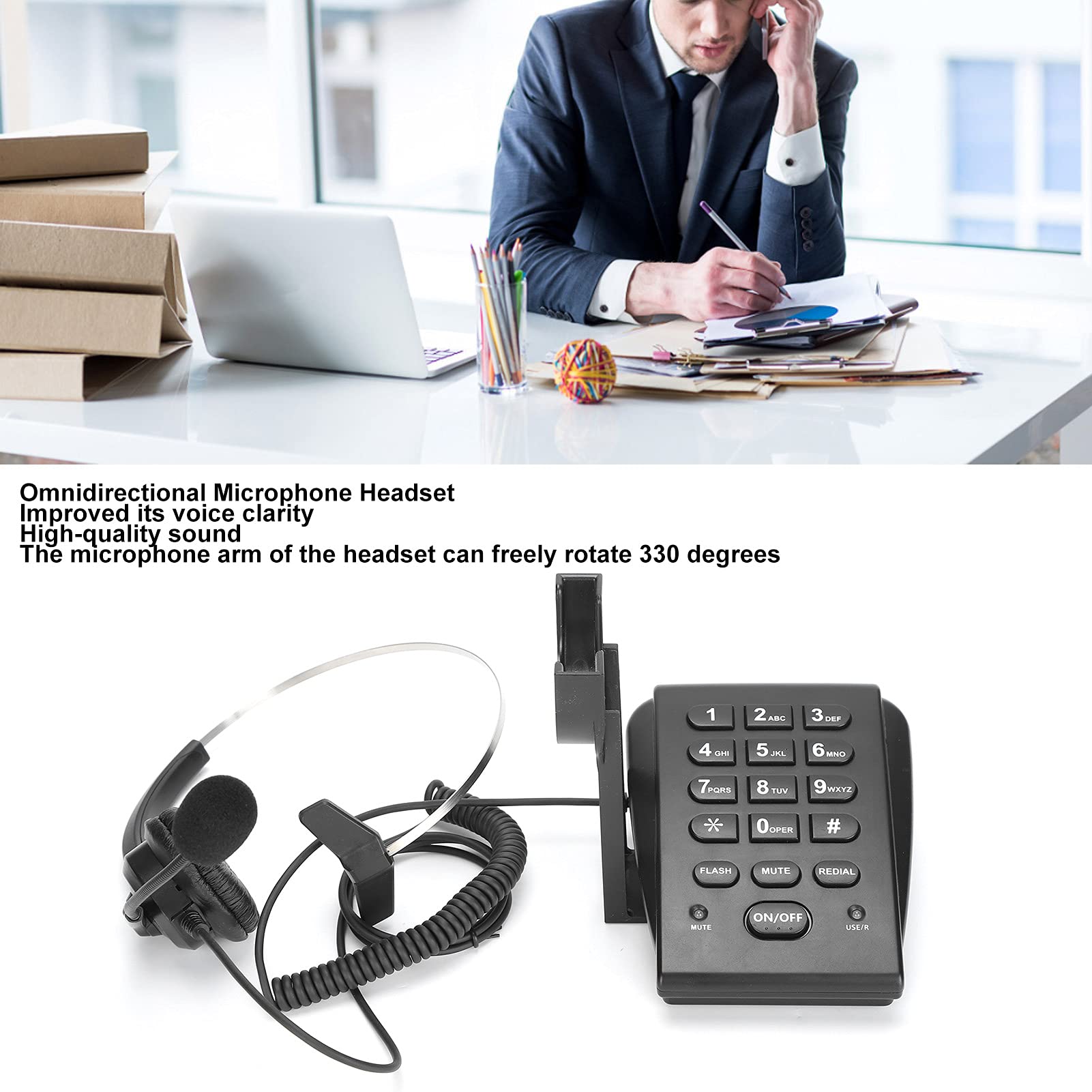 HT700 Wired Call Center Headset with Omnidirectional Microphone & Dial Keypad - Noise Cancelling Office Headphones for Clear Hands-Free Calls | Perfect for Customer Service, Telemarketing & Home Office Use