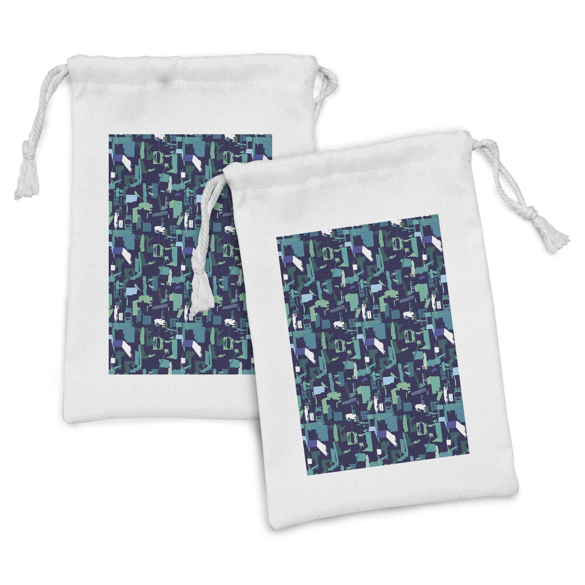 Ambesonne Contemporary Fabric Pouch Set of 2 - Grunge Abstract Art Drawstring Bags for Toiletries, Travel & Gifts (9