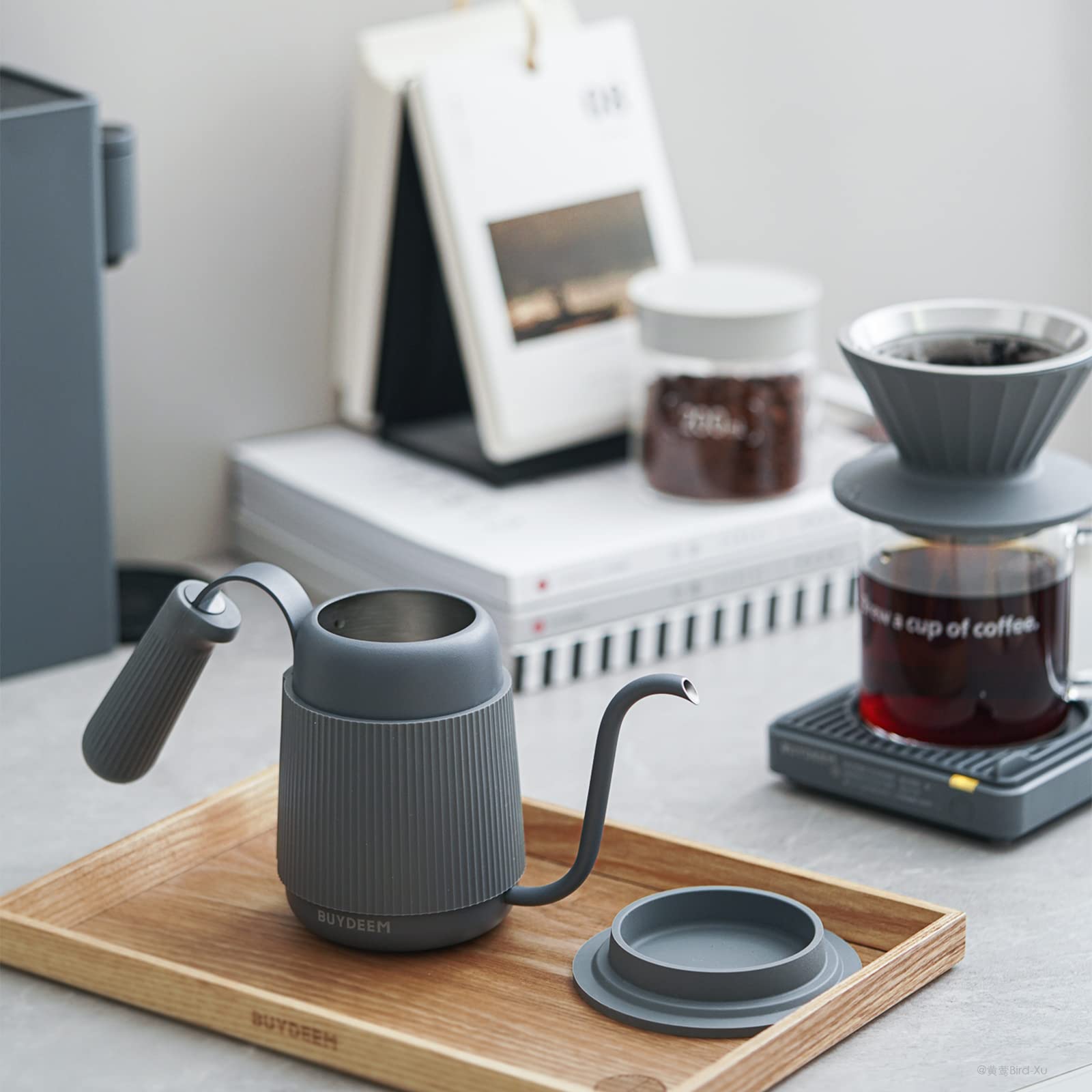 BUYDEEM CD2006B 330ml Stainless Steel Gooseneck Coffee Kettle - 18/8 Pro Grade with Silicone Handle & Spout Cover for Precise Pour Over, Drip, French Press & Cold Brew Coffee Making - Portable Travel & Home Use (Ink Gray)
