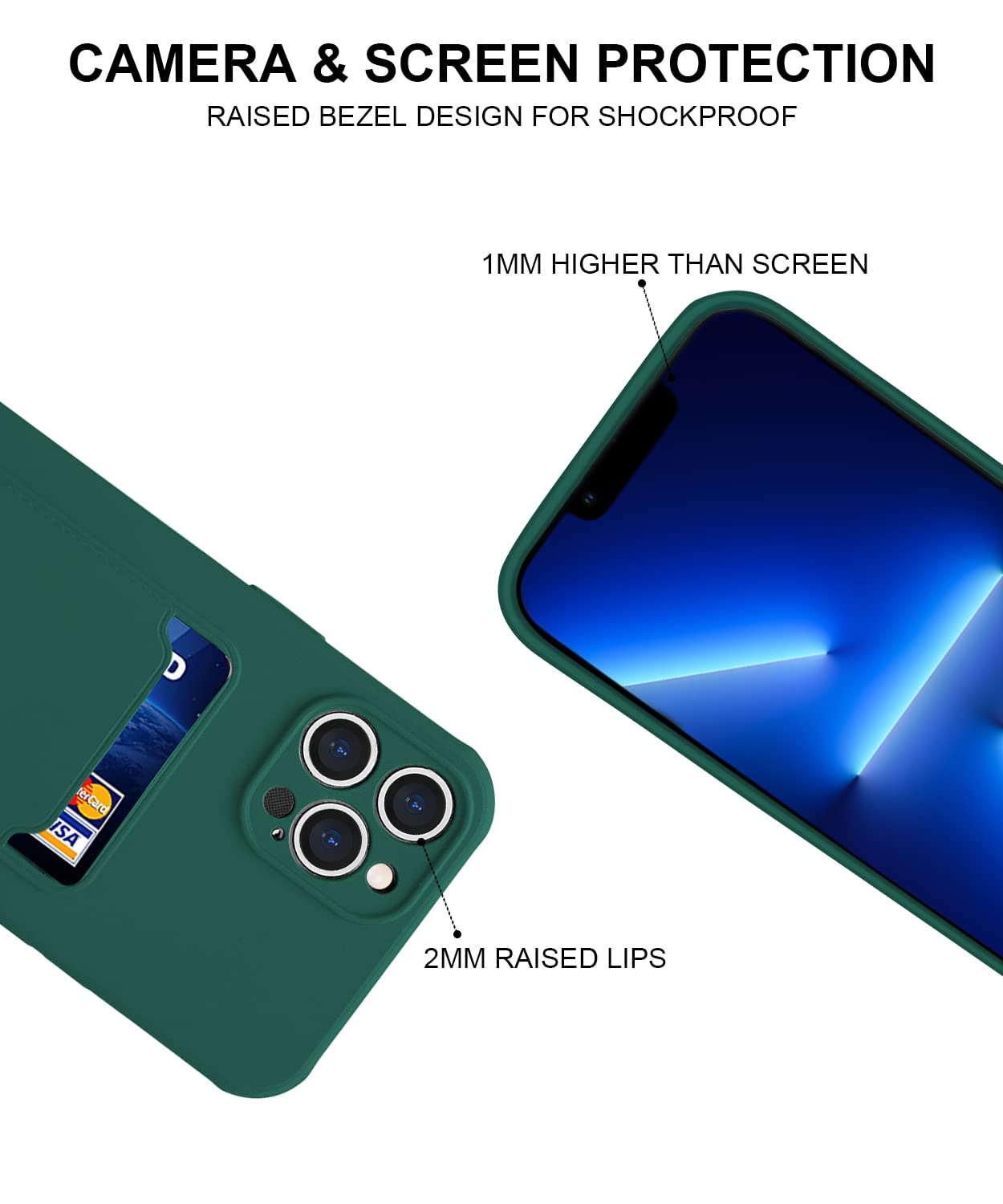 Premium Shock-Absorbing Silicone Card Case for iPhone 13 Pro (6.1 inch) - Slim Wallet Phone Cover with Secure Card Holder - Perfect for Everyday Use, Travel & Hands-Free Convenience (Teal)