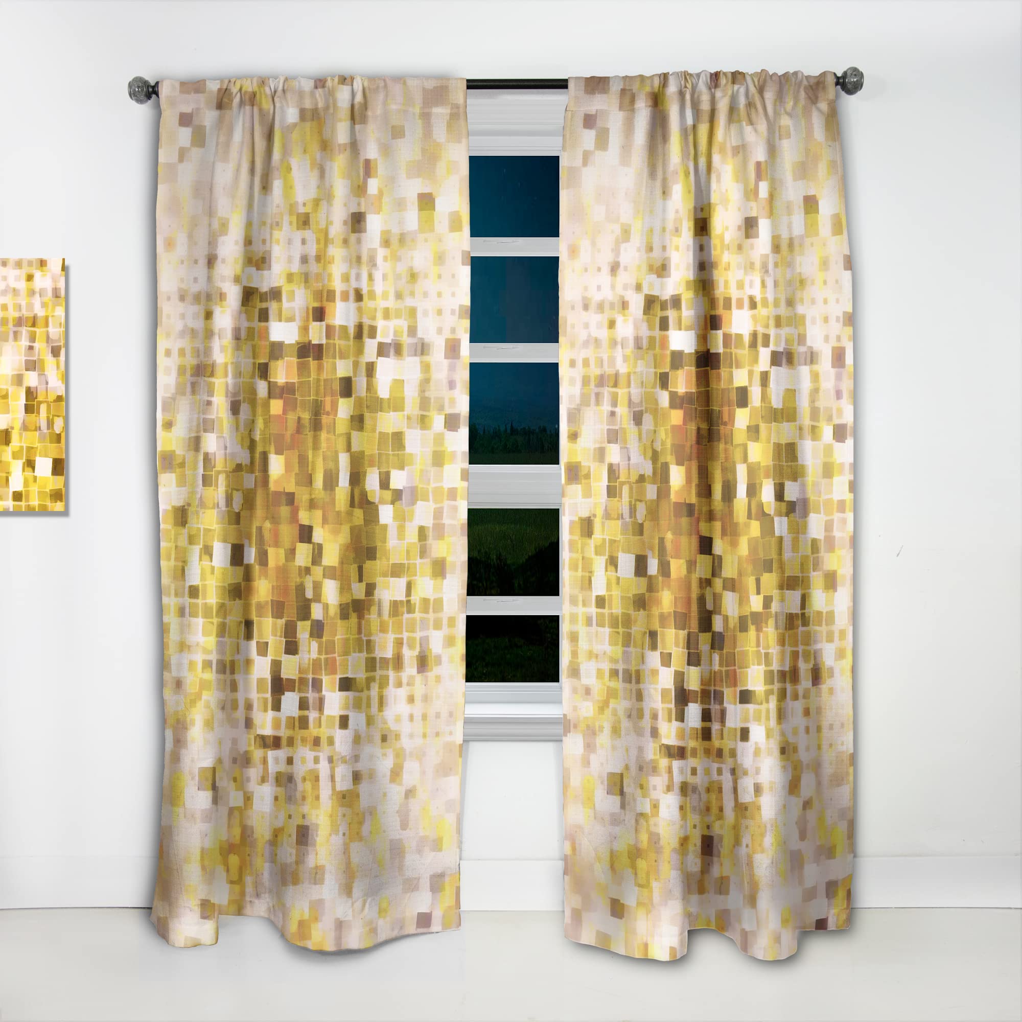 DesignQ Glam Yellow Explosion Blocks I Thermal Insulated Curtains - Single Panel 52x63 Inches - Blackout Drapes for Bedroom & Living Room - Perfect for Home Decor, Privacy & Light Control