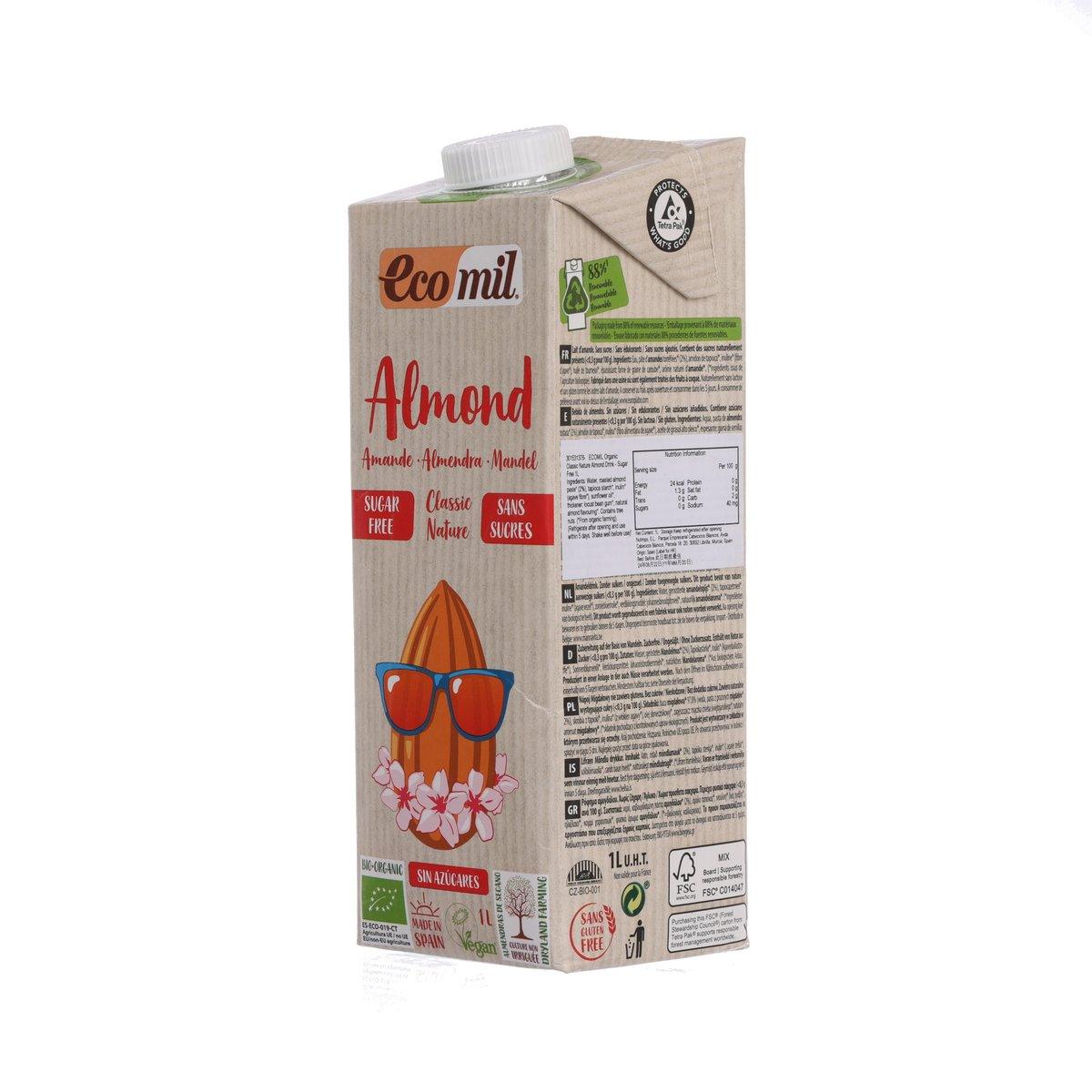 Organic Almond Milk Drink - Sugar-Free, Vegan, Gluten-Free (1L) | ECOMIL Classic Nature | Perfect for Smoothies, Coffee & Healthy Breakfast