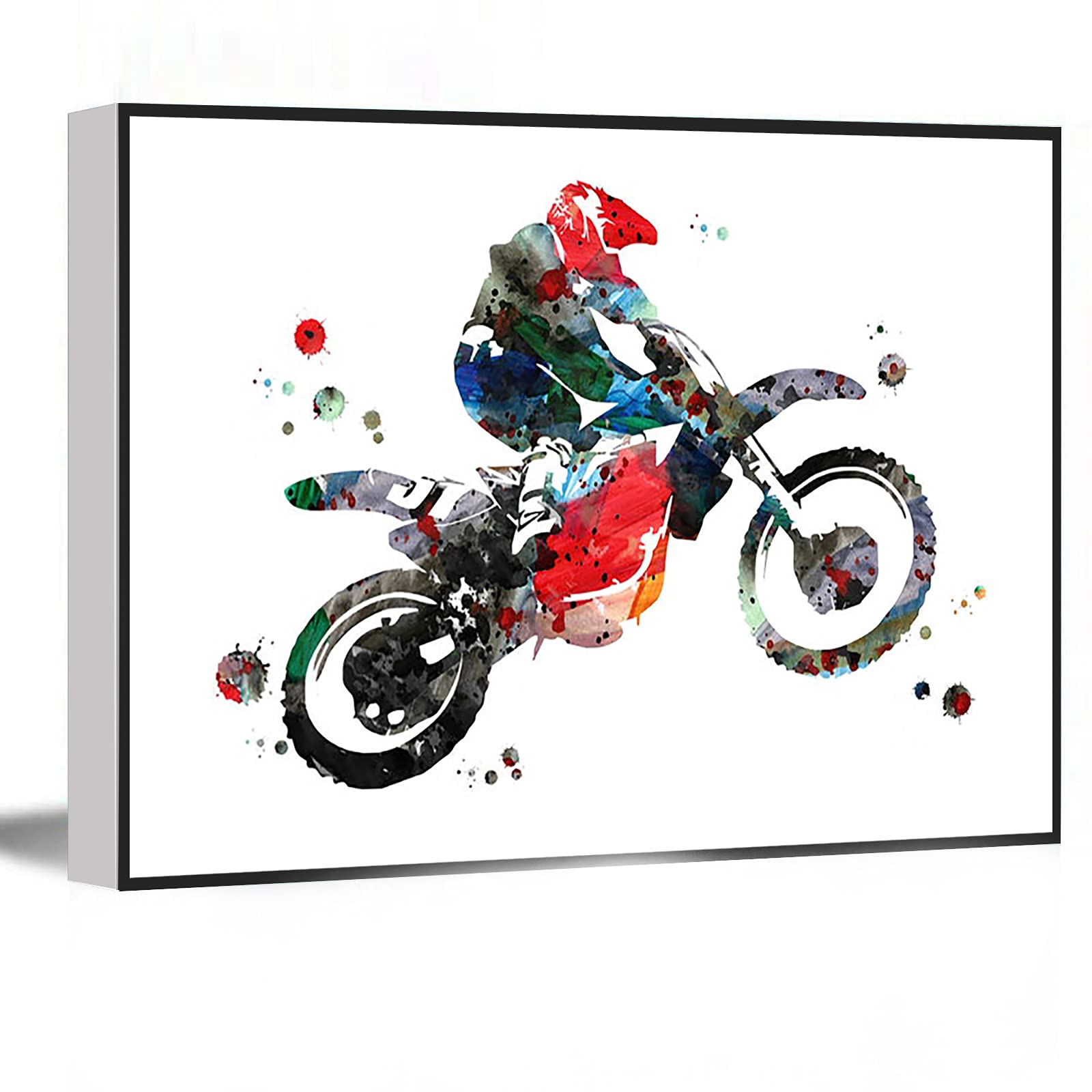 Los Angeles Wall Art - Red Bedroom Decor & Relaxing Bathroom Wall Decor | Dirt Bike Rider Watercolor Print, Motocross Poster, Giclee Print | 8''x12'' Framed | Perfect for Sports Themed Rooms, Living Room, Office & Man Cave