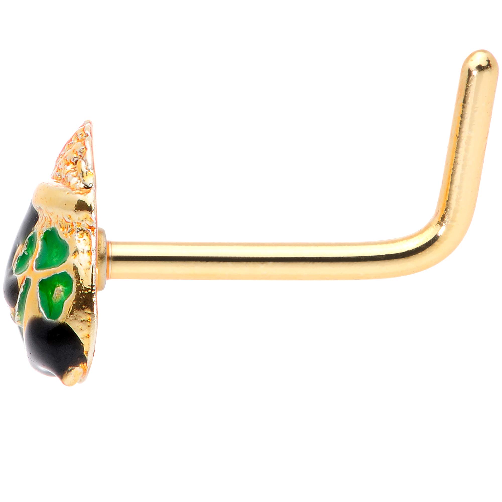 Lucky Pot o Gold Anodized Steel L-Shaped Nose Ring - 5/16
