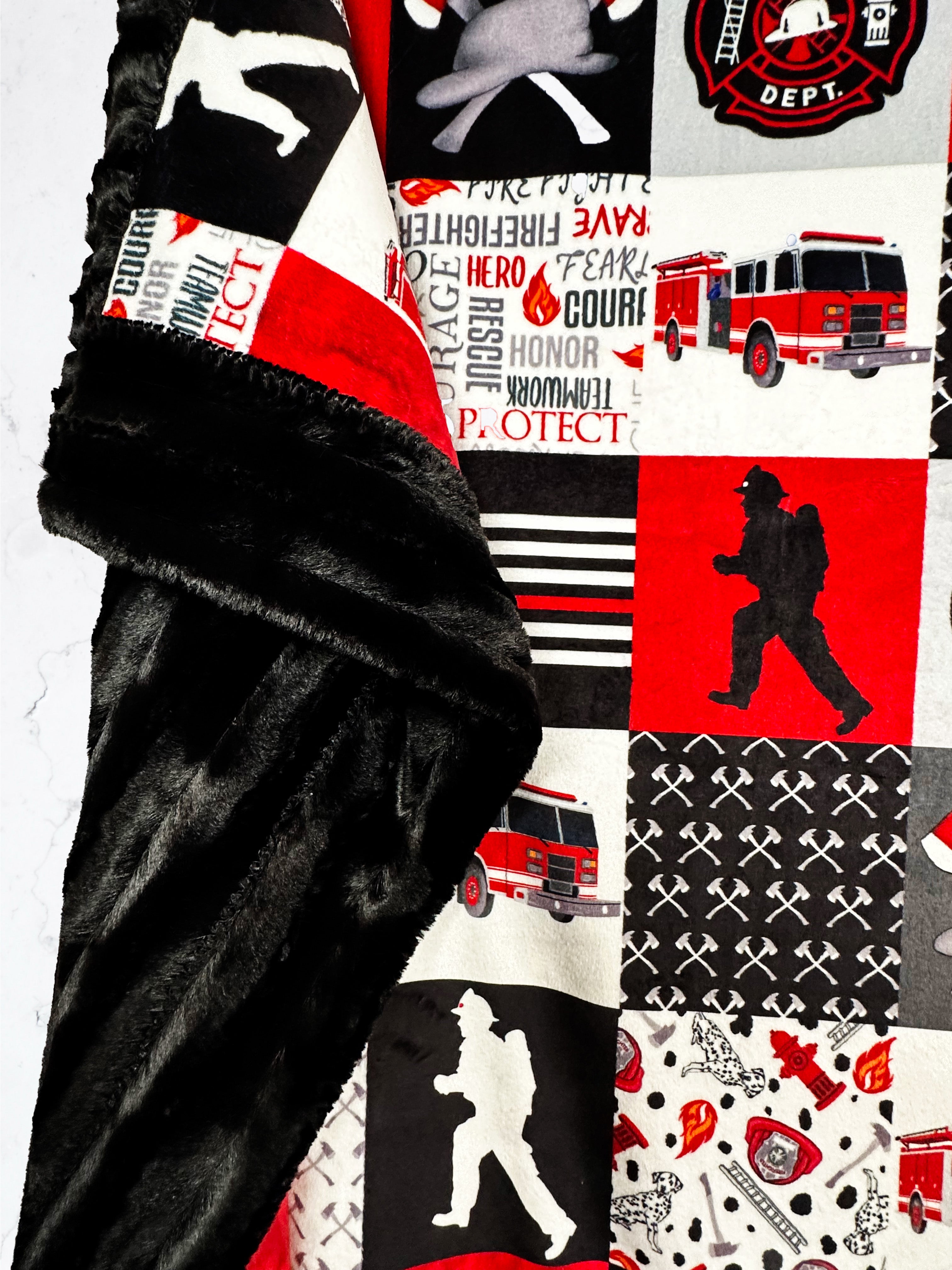 Premium Black Chinchilla Large Blanket 55x75 - Ultra Soft Firefighter Themed Throw Blanket for Cozy Home, Bedroom & Couch - Perfect Gift for Firefighters & First Responders