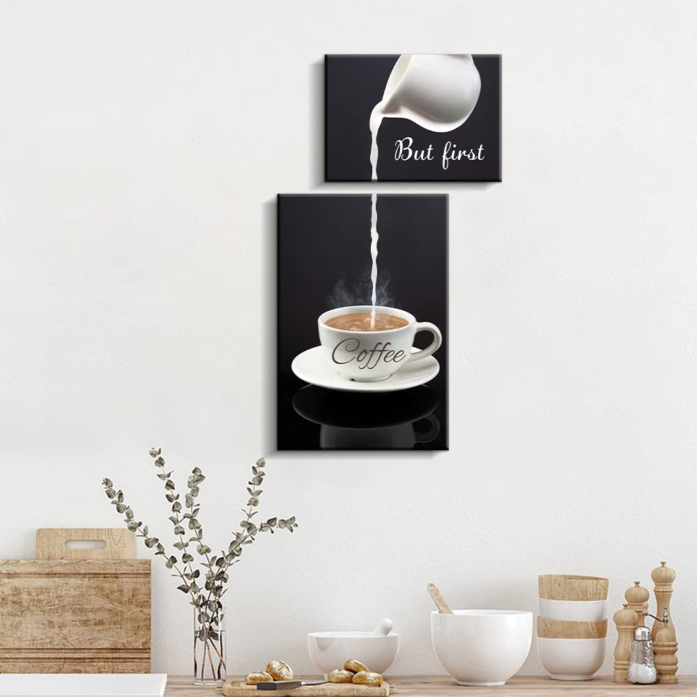Pinetree Art Coffee Bar Wall Decor - But First Coffee Sign - Modern Kitchen Canvas Wall Art for Home & Dining Room - Perfect for Coffee Lovers & Home Décor
