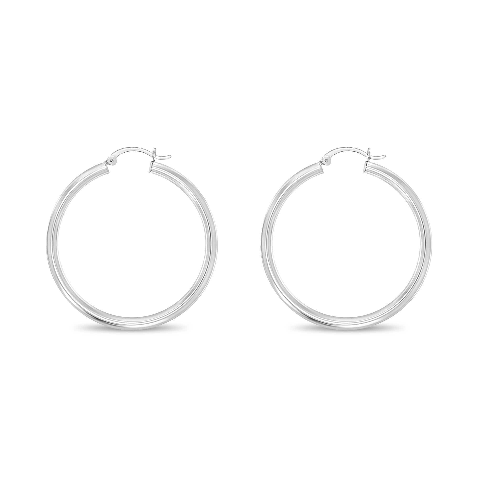 25mm or 30mm Polished 14K White Gold Hoop Earrings for Women - Elegant Everyday & Special Occasion Jewelry Gift