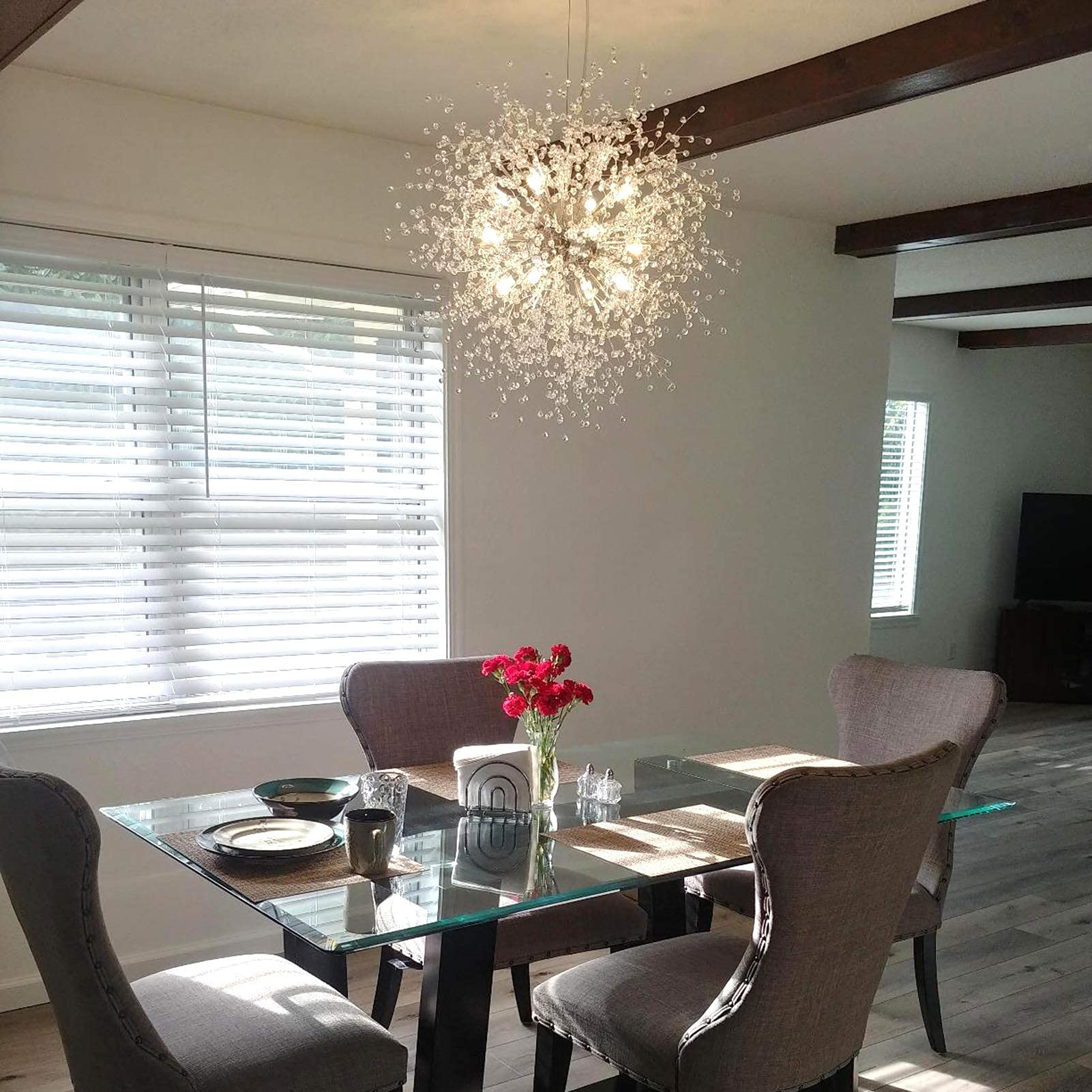 Modern Crystal Chandelier - Sputnik Firework LED Pendant Light Fixture for Bedroom, Kitchen Island, Dining Room & Hallway | Elegant Ceiling Lighting for Home Decor & Entryway