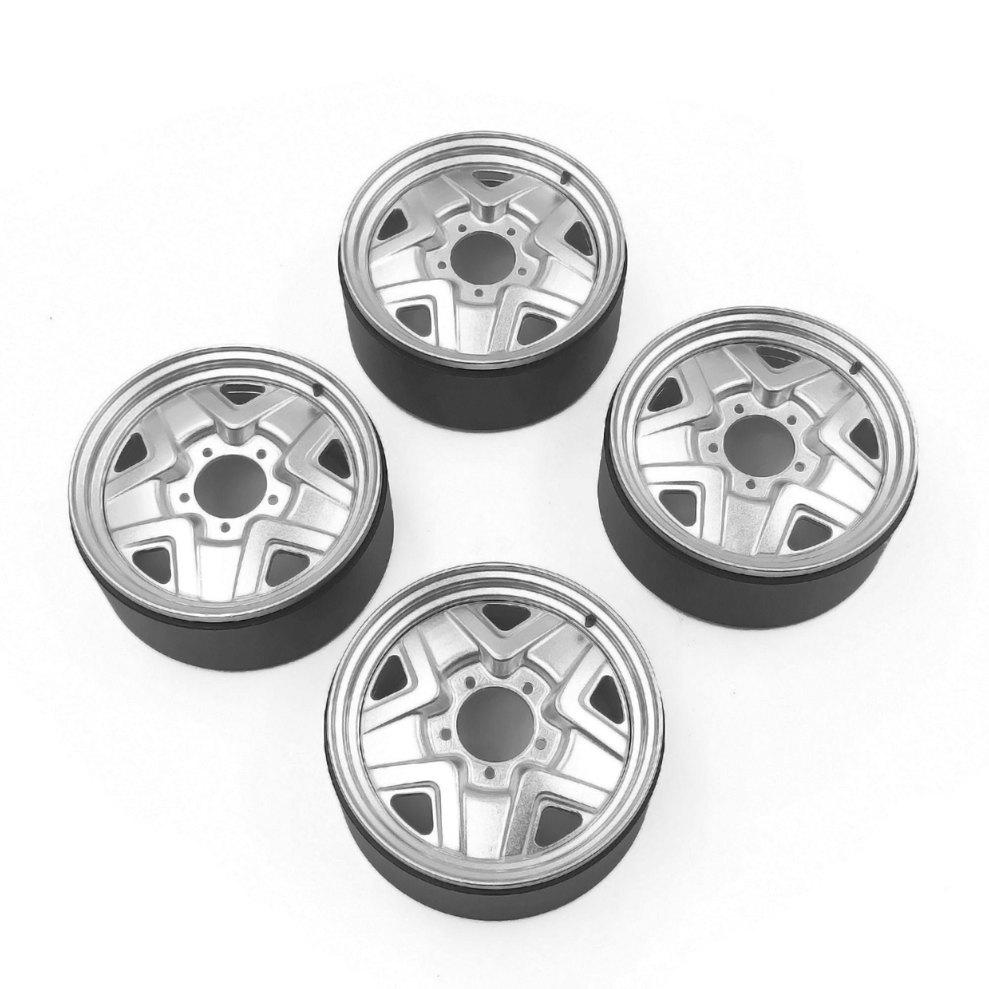 4PCS Silver Metal RC Car Wheel Hubs with Wheel Caps for 1/6 Scale Electric Off-Road RC Crawler Cars - Compatible with SIXER1 Model - Durable All-Terrain Performance for Rock Crawling & Trail Adventures