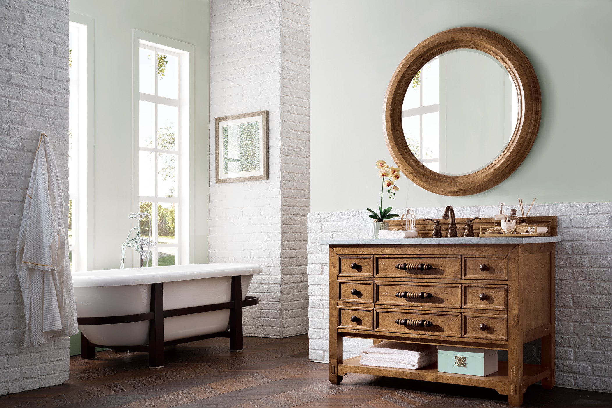Malibu 48 Inch Single Bathroom Vanity with Honey Alder Wood & 3CM Carrara Marble Top - Perfect for Modern Master Bathroom or Guest Bathroom Renovation