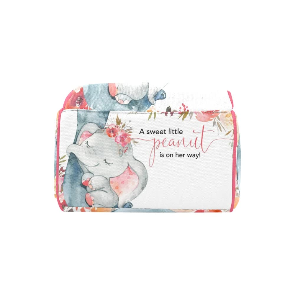 Personalized Elephant Red Flower Diaper Backpack - Waterproof Baby Nursing Travel Bag with Name Tag | Perfect Baby Shower Gift for New Moms | Ideal for Daycare, Park Outings & Family Trips