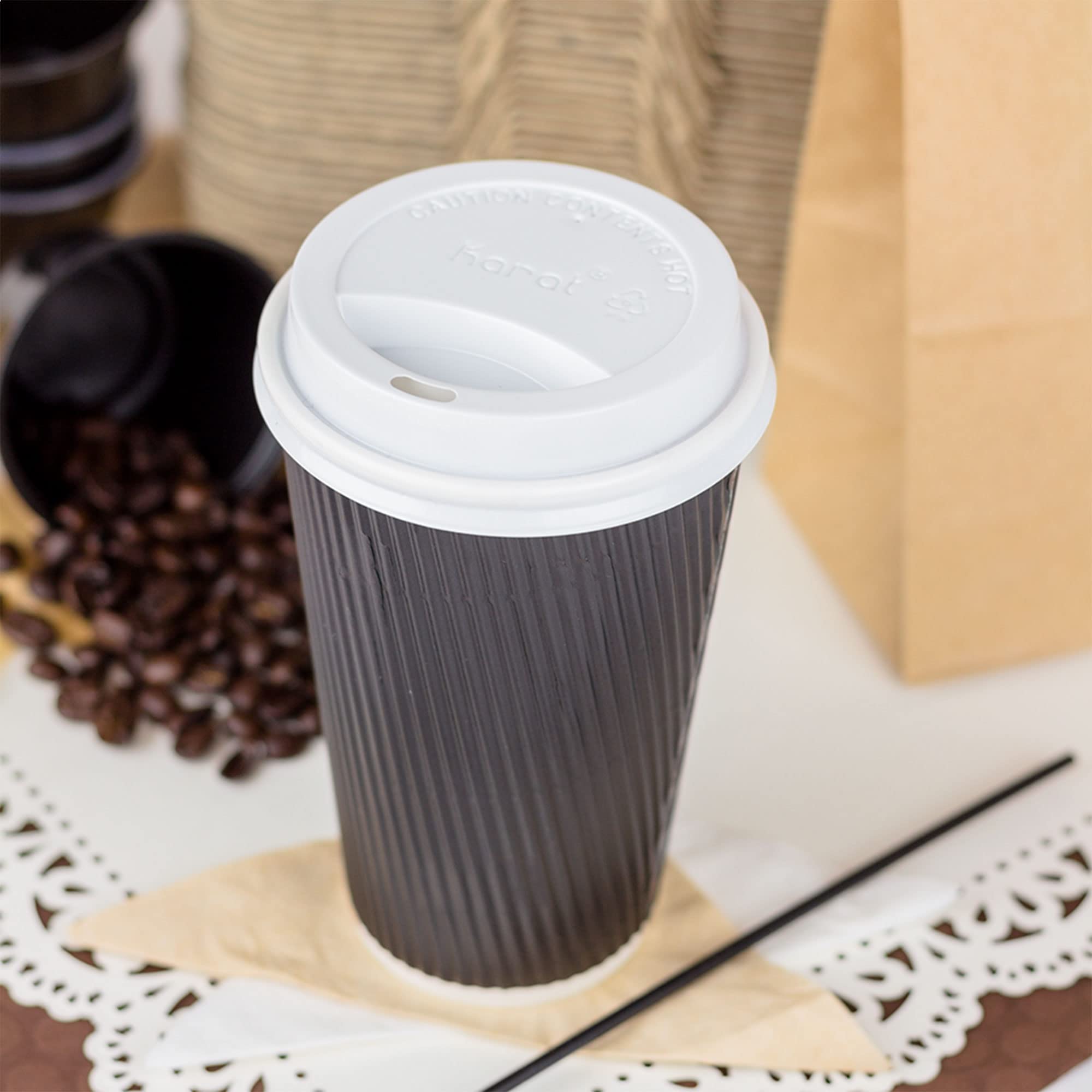 Karat 16oz Ripple Insulated Coffee Cups [500 Count] - Double Poly Lined Hot Drink Containers for Coffee, Tea & Cocoa - Perfect for Offices, Cafes & Catering - Black (C-KRC516B)