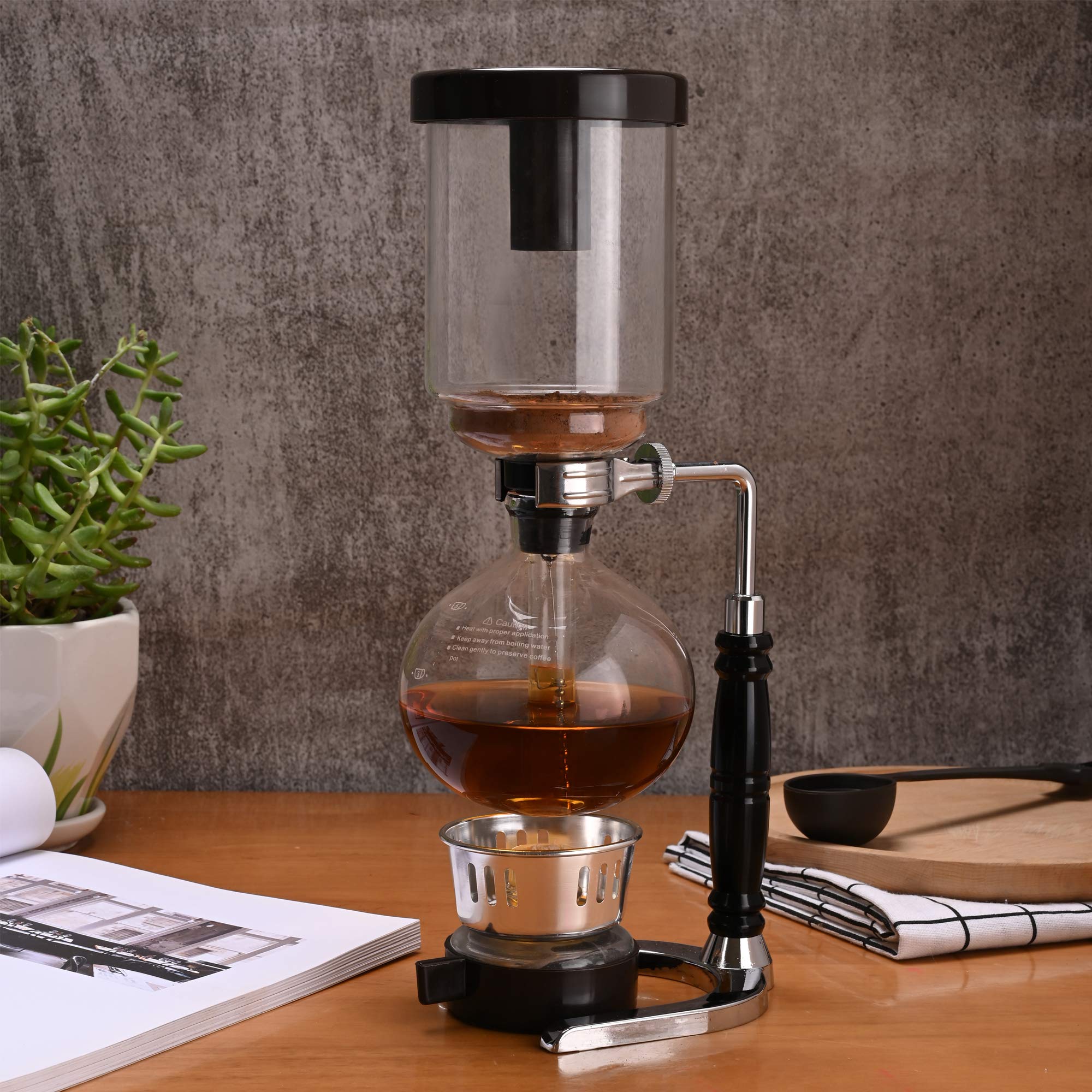 Vacuum Siphon Coffee Maker - 5-Cup Glass Brewer for Home & Office Use