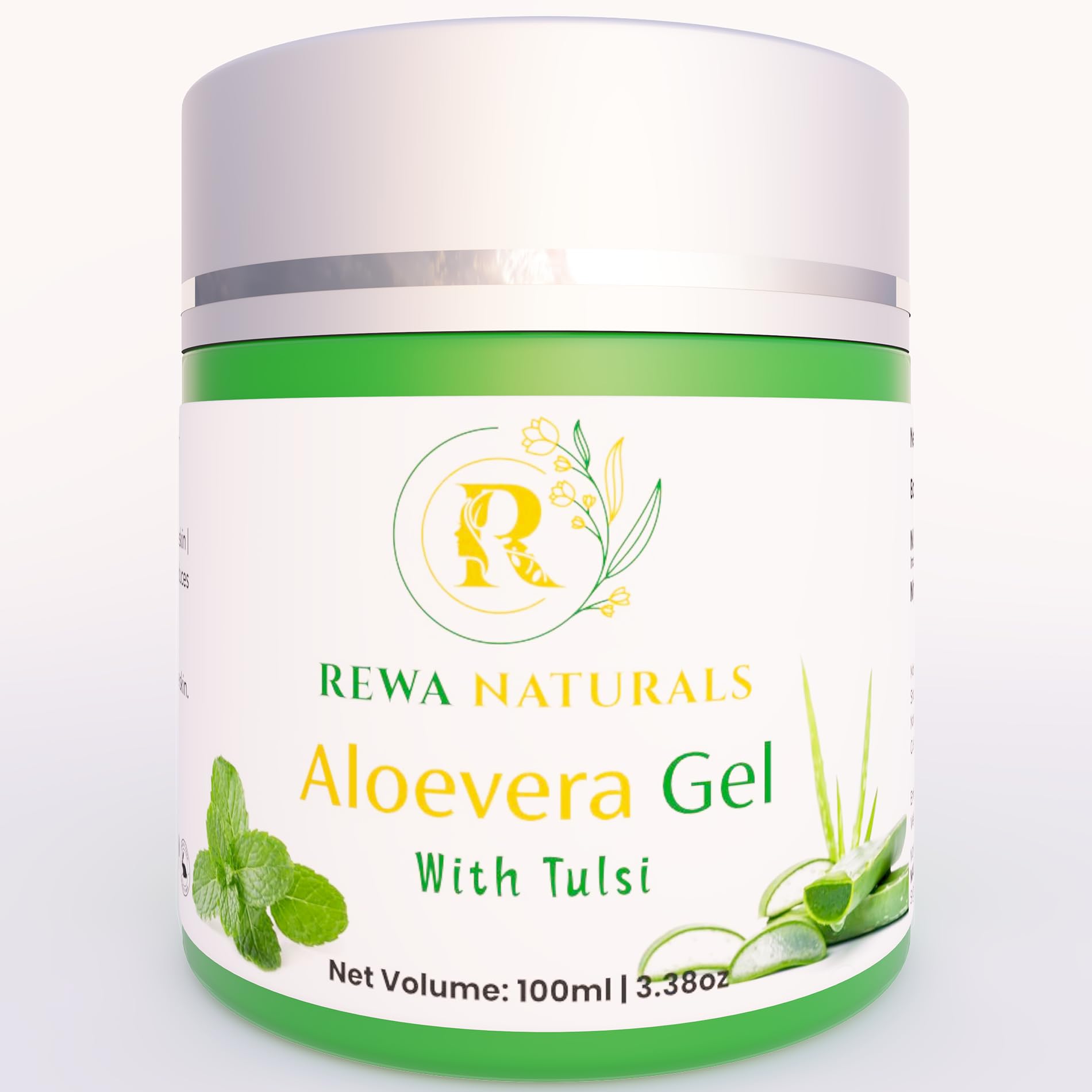 REWA NATURALS Pure Aloe Vera Gel with Tulsi Extract - 100g | Soothing & Hydrating for Sunburn, Dry Skin & Hair Care