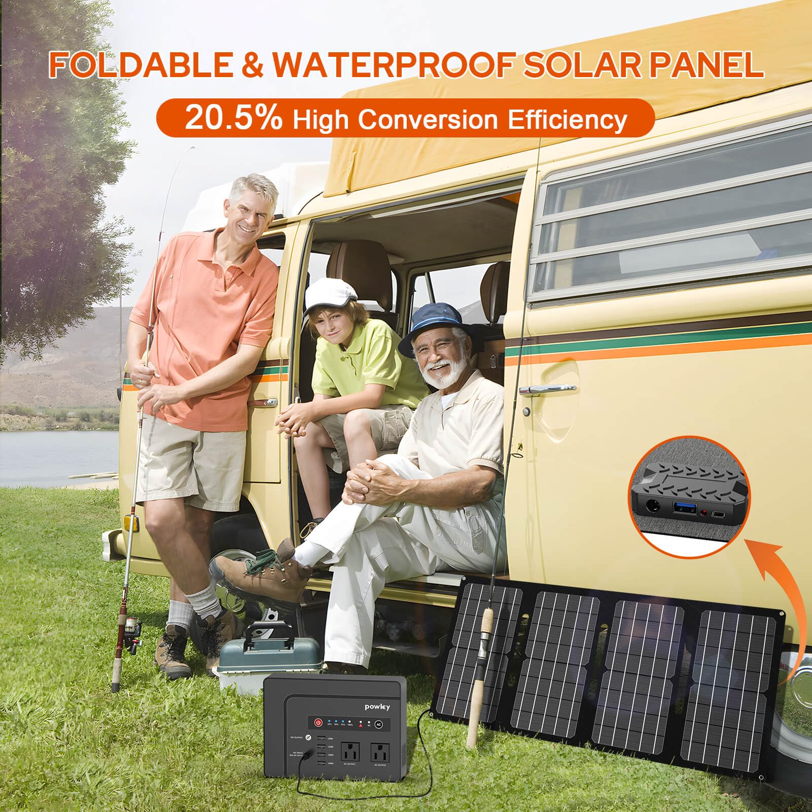 Powkey 200W Portable Solar Generator with 146Wh Battery & 40W Foldable Solar Panel - Waterproof Solar Power Station for Camping, RV Trips, Emergency Home Backup & Outdoor Adventures