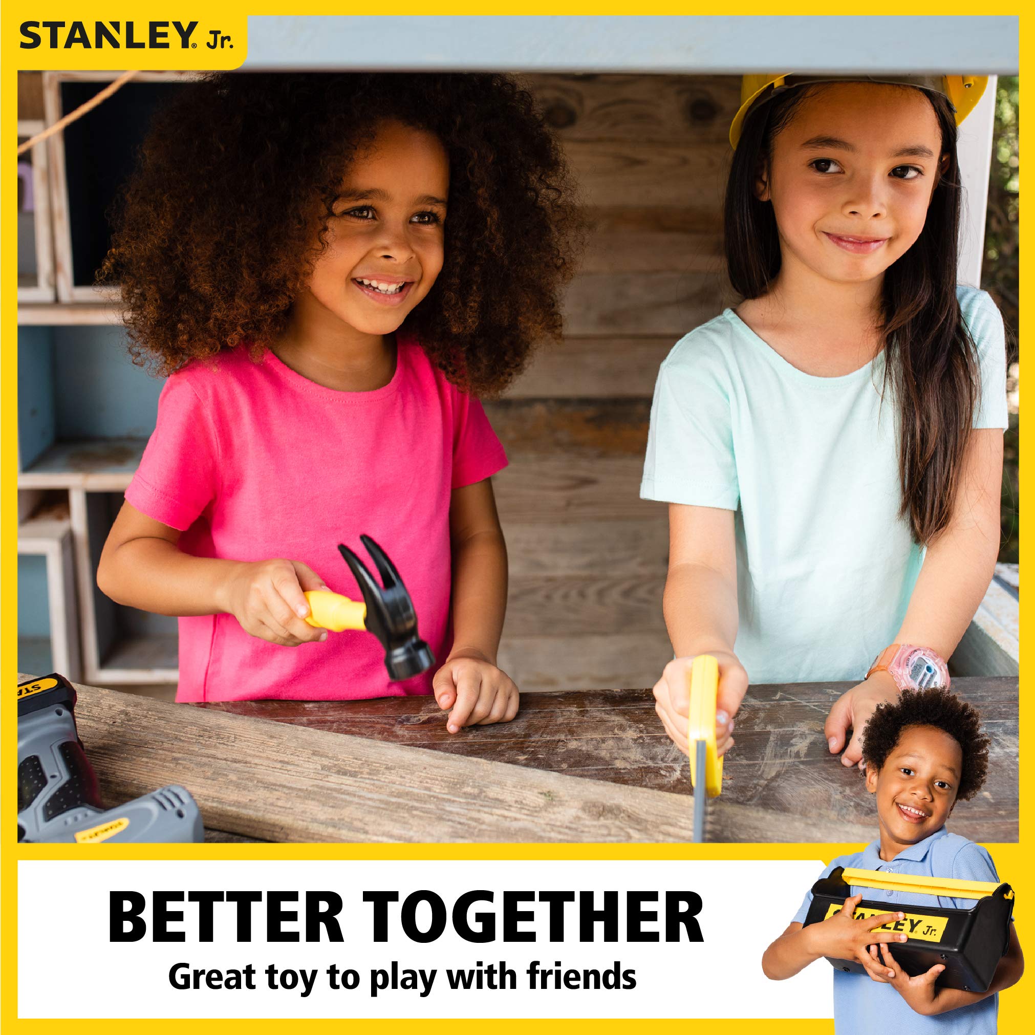 Stanley Jr - 5 Piece Kids Tool Set with Toolbox | Durable Construction Toys for Children | Perfect for DIY Projects, Pretend Play & STEM Learning Activities