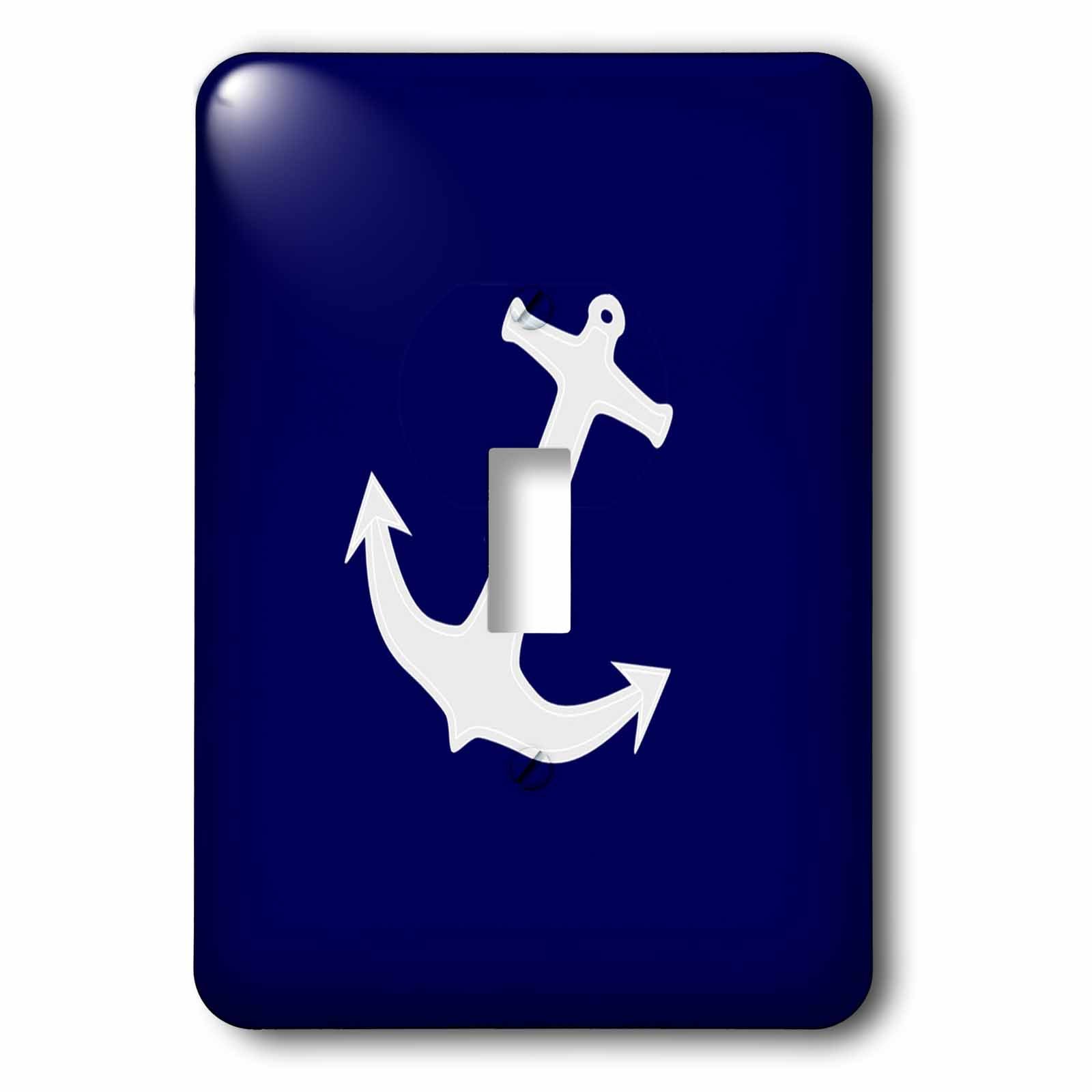 3D Rose Light Gray Boat Anchor on Navy Blue Single Toggle Switch - Multicolor Decorative Switch Plate Cover for Nautical Bathroom, Kitchen, or Boat Cabin Decor