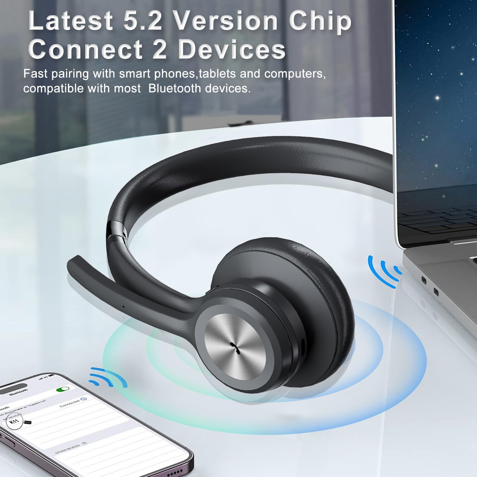 Wireless Bluetooth Trucker Headset with Noise Cancelling & Mute Button - 40Hrs Battery Life for Truck Drivers, Office Work & Phone Calls | Comfortable Over-Ear Headphones for Long Haul Driving & Remote Work