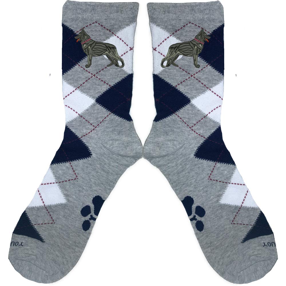 YourBreed Embroidered German Shepherd Black Argyle Socks - Unisex Dog Lover Gifts for Men & Women - Perfect for Casual Wear, Dog Shows & Pet Owner Fashion