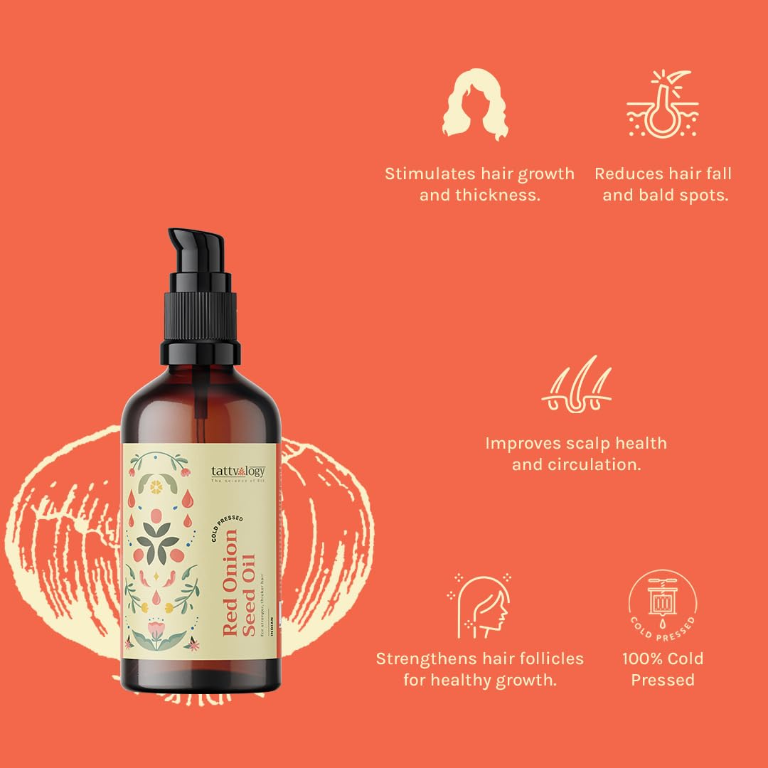 Tattvalogy Red Onion Seed Oil for Hair Growth - 50ML | Reduces Hair Fall & Strengthens Hair | Natural Hair Care Solution for Thinning Hair & Scalp Health | Perfect for Daily Hair Treatment & Scalp Massage
