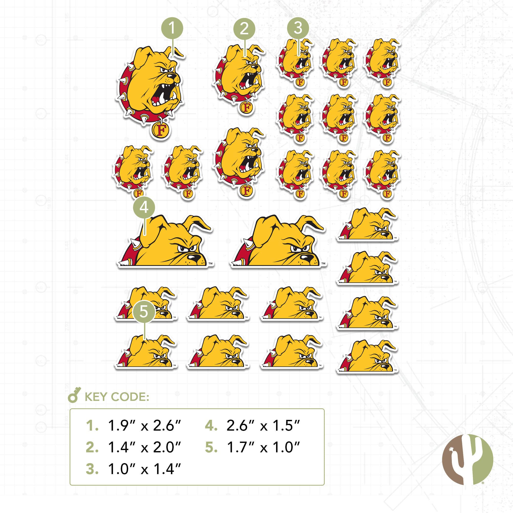 Ferris State University Bulldogs Vinyl Decals - Desert Cactus Design - 13.43x10.98 Inch Sheet - Waterproof Stickers for Laptop, Water Bottle, Car, Scrapbook - Perfect for School Spirit, College Decor & Fan Gifts