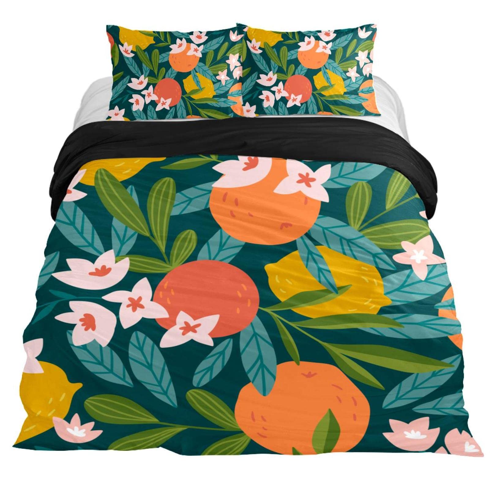 Citrus Lemon Duvet Cover Set - 3 Piece Full/Twin/Queen Size Bedding with Sheets & Pillowcases | Soft Breathable Comforter Set for Girls' Room Decor, Teen Bedroom & Guest Room
