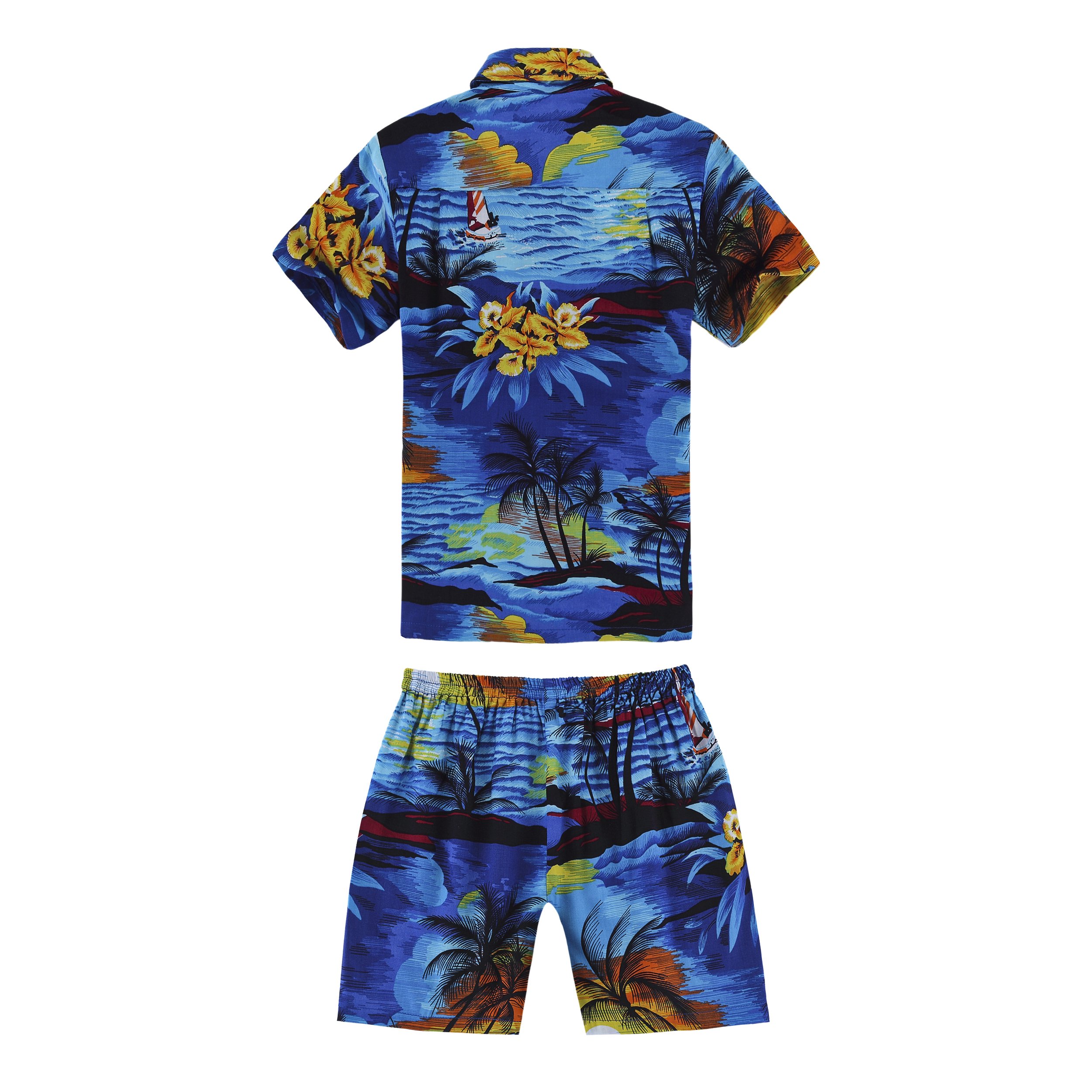 Hawaiian Luau Shirt for Men & Boys - Sunset Blue Tropical Aloha Shirt | Beach Party, Summer Vacation & Hawaiian Theme Outfit