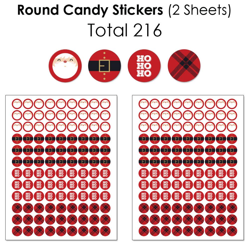 Big Dot of Happiness Jolly Santa Claus Mini Candy Bar Wrappers - 304pcs Christmas Candy Stickers Kit with Round & Circle Stickers for Holiday Party Favors, Gifts & Classroom Treats
