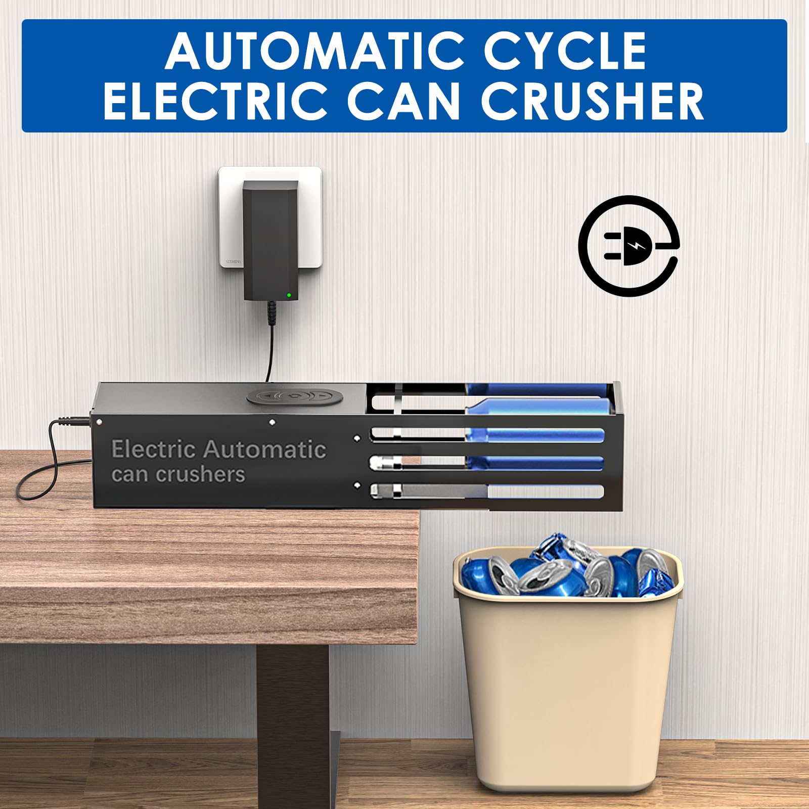 YOTAN Automatic Electric Can Crusher for Recycling - Wall Mounted Aluminum Can Compactor for 8oz, 12oz & 16oz Cans (Soda, Beer, Seltzer) - Perfect for Home, Garage & Recycling Centers