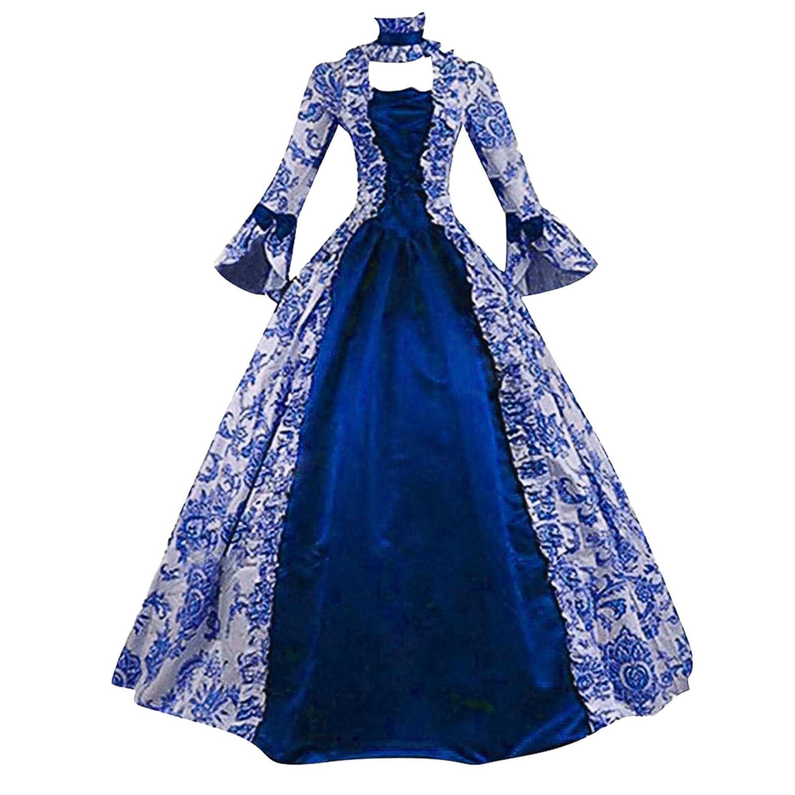 Vintage Medieval Dress for Women - 1800s Renaissance Patchwork Rococo Gown with Flare Sleeves | Perfect for Masquerade Balls, Historical Reenactments & Cosplay Events