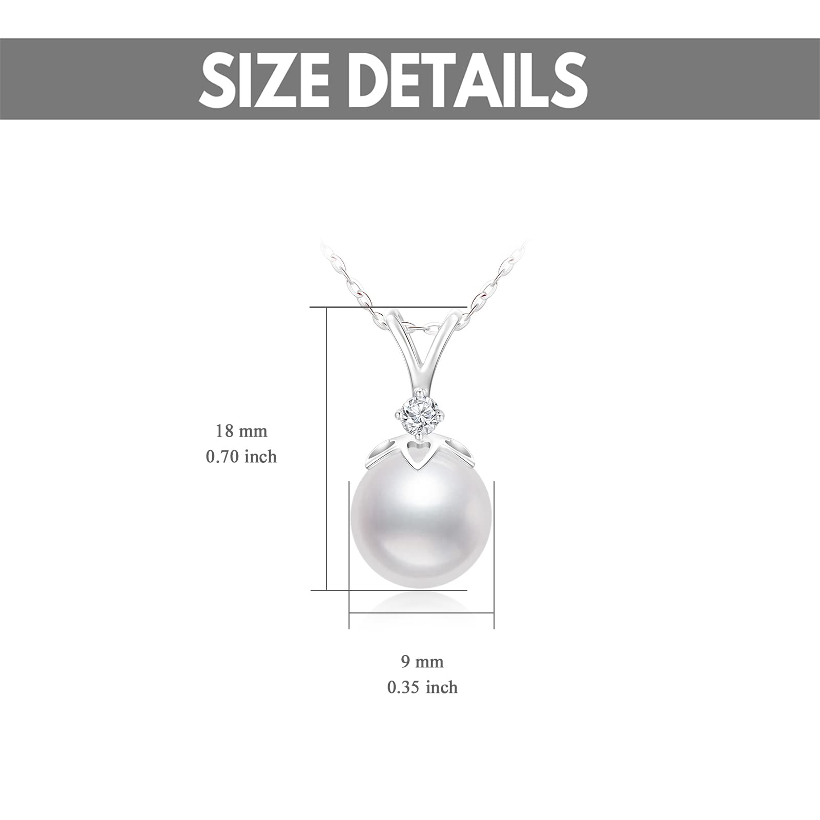 14K Gold Plated Diamond Necklace for Women - Sterling Silver 9mm Freshwater Pearl Pendant Jewelry Gift - Elegant Necklace for Wedding, Anniversary, Birthday & Special Occasions