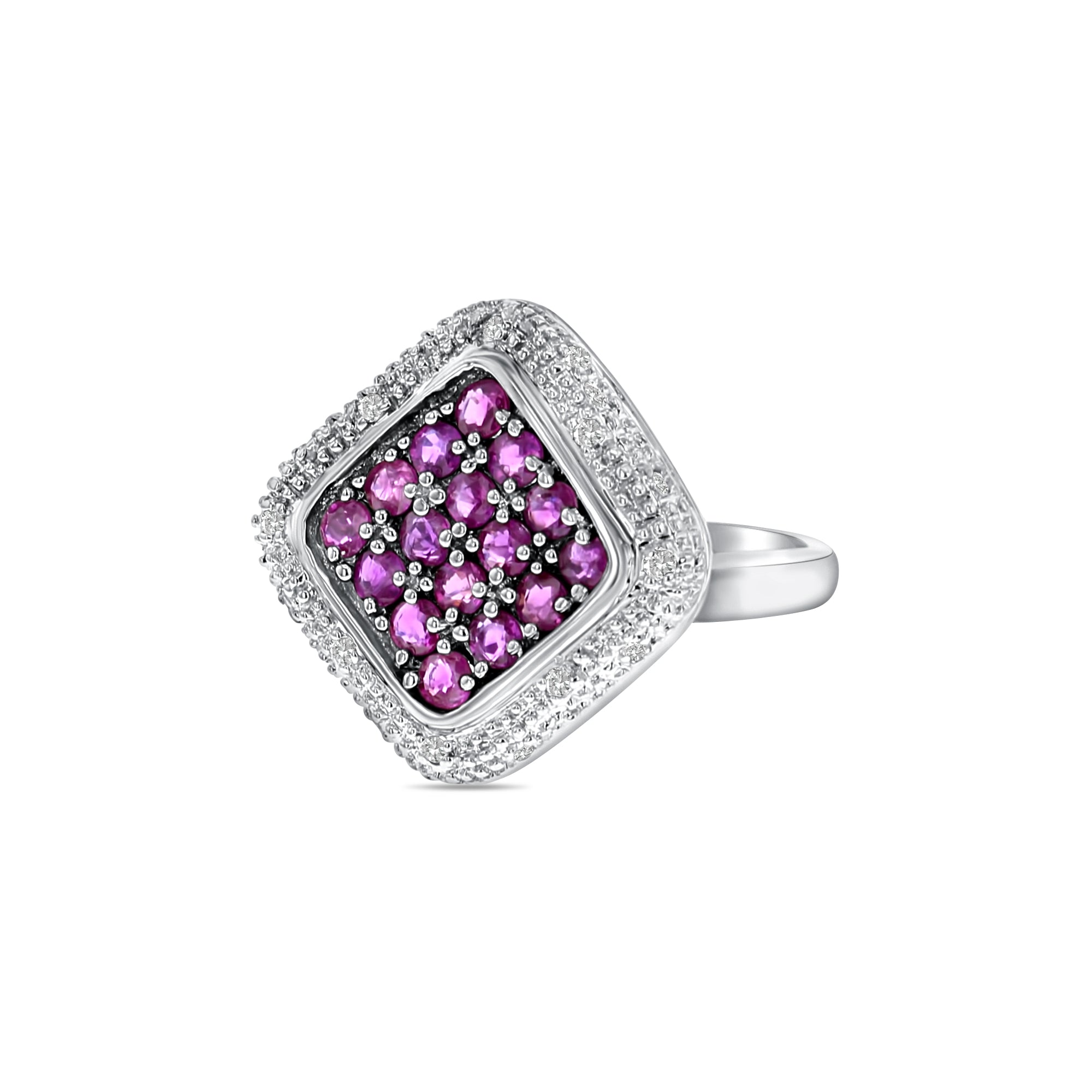 1.15cttw Ruby & Diamond Pave Cocktail Ring in 14K White Gold - Elegant Evening Wear & Special Occasion Jewelry