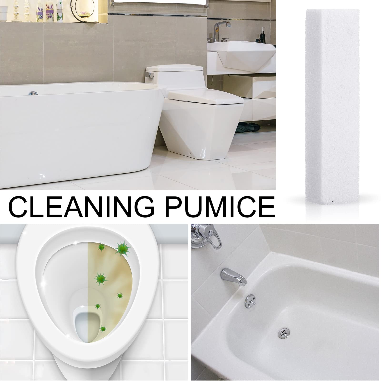 30 Pack Pumice Stones for Toilet Bowl Cleaning - Scouring Pads & Stick Cleaner for Bathtubs, Grills, Kitchen, Sinks, Swimming Pools - 5.9 x 1.4 x 0.9 Inch (White) - Perfect for Tough Stains & Hard Water Deposits Removal
