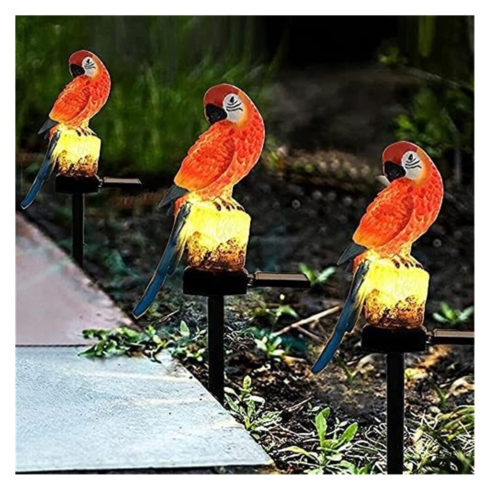 **YINGJIA 3-Pack Solar Parrot Lights - Waterproof LED Garden Lights for Outdoor Decoration, Lawn, Yard, Balcony - Resin Bird-Shaped Solar Lights (Color: Red) - Perfect for Patio, Pathway, and Landscape Lighting**