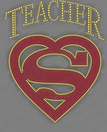 Teacher Super Heart Rhinestone Iron-On Transfer - Sparkling DIY Decal for T-Shirts, Tote Bags & School Apparel | Perfect for Teacher Gifts, Classroom Crafts & Back-to-School Projects