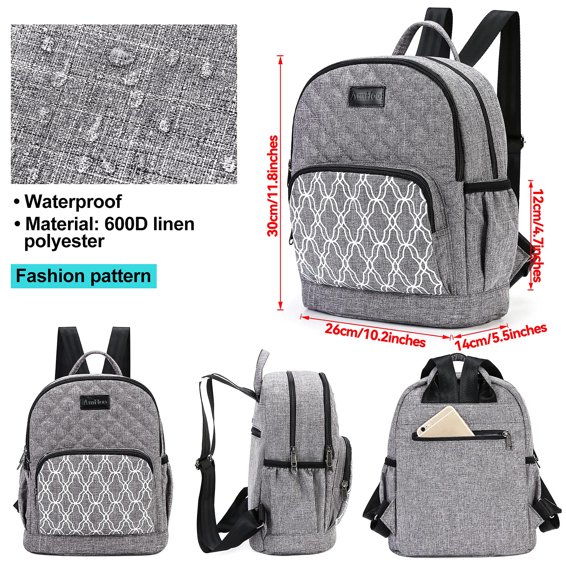 AmHoo Insulated Lunch Box Bag - Reusable Cooler Backpack with Double Zippers, Waterproof & Multiple Pockets for Women | Perfect for Hiking, Beach, Picnic & Travel (Black)