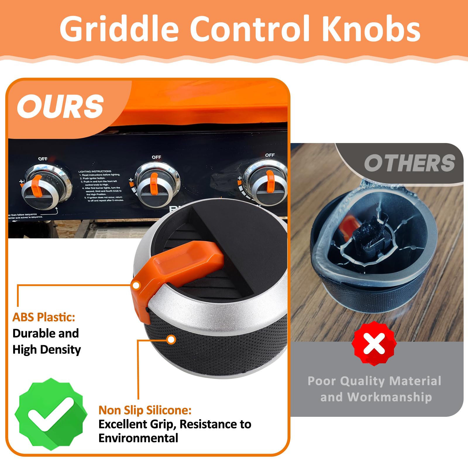 Blackstone Griddle Knobs Replacement - Orange Gas Grill Knobs for Blackstone 1666, 1517, 1554, 1825, 1836 Models - Compatible with 17