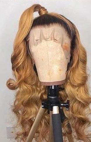 Smartinnov #1B/27 Ombre Blonde Dark Roots 13x6 Lace Front Wig - 150% Density Glueless Human Hair Wig with Baby Hair | Curly Wavy Pre-Plucked 100% Remy Hair | Perfect for Daily Wear, Cosplay & Special Occasions (14 Inches)