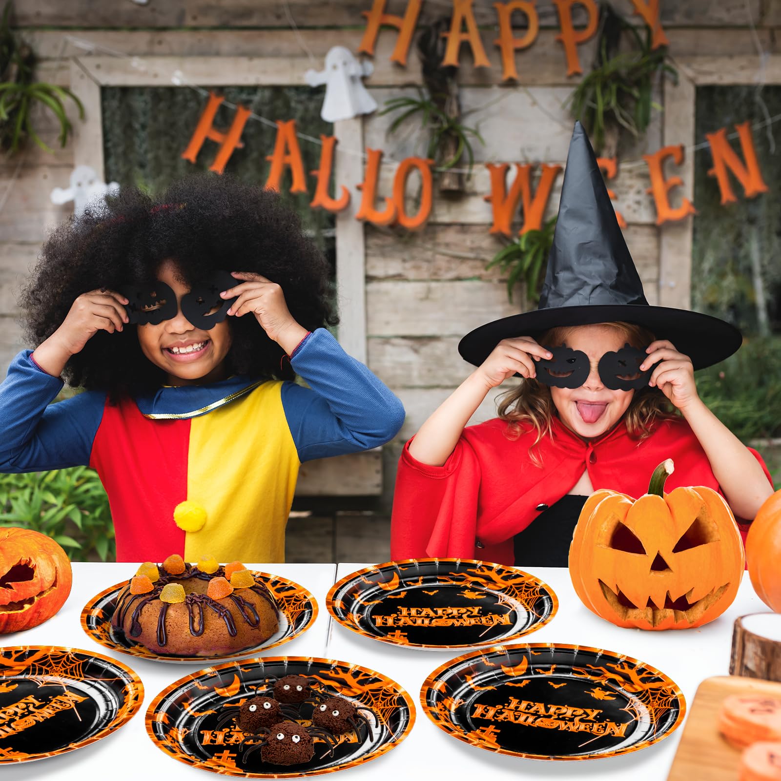 Halloween Party Plates 9 Inch - 50 Pcs Orange Gold Foil Pumpkin Cemetery Bats Disposable Paper Dinner Plates for Halloween Decorations & Party Supplies | Perfect for Spooky Dinner Parties, Trick-or-Treat Events & Haunted House Decor