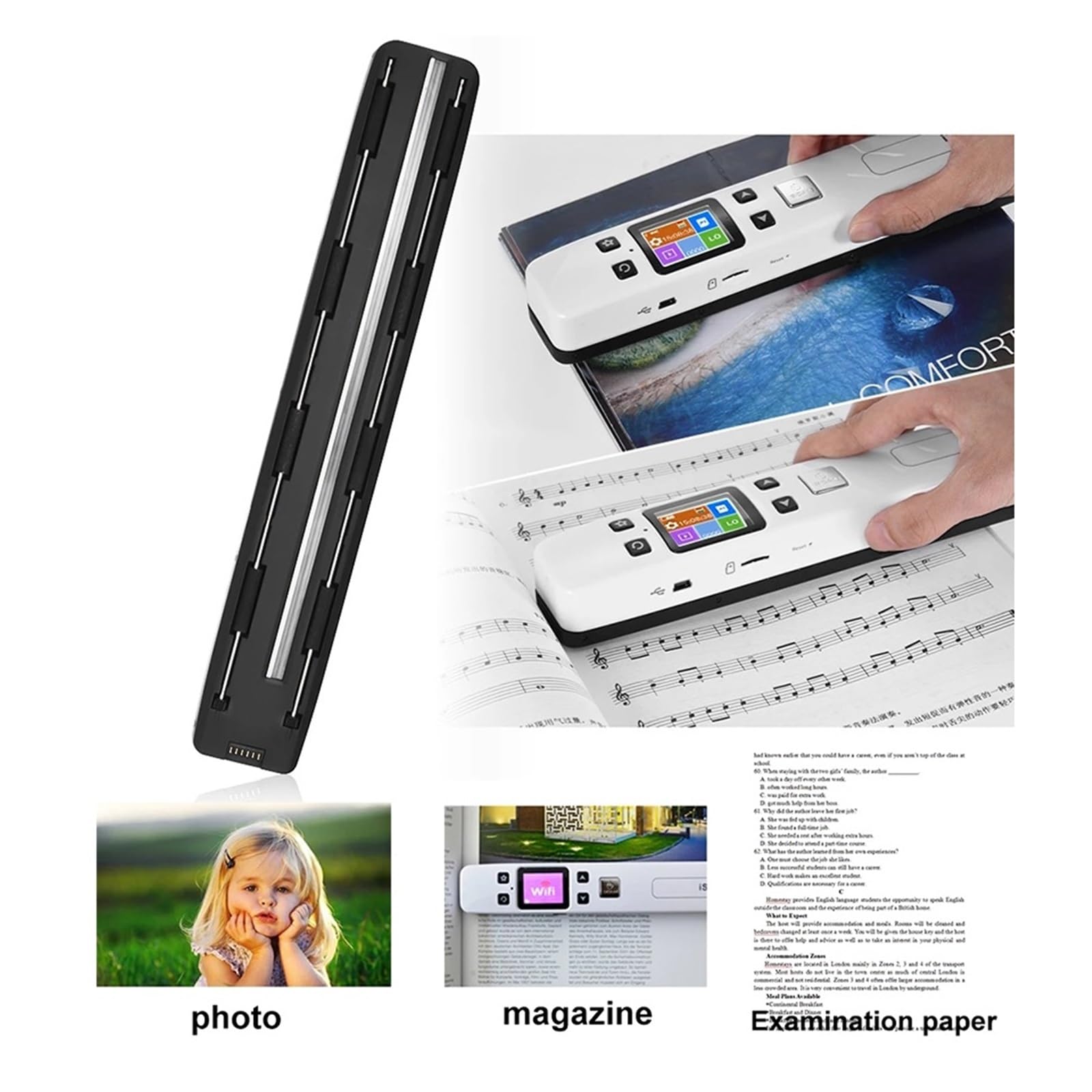 Portable A4 Document Scanner - 1050DPI Handheld Book Scanner with LCD Display for PDF/JPG - Ideal for School, Office, Invoices & Receipts Scanning | Compact & Lightweight for On-the-Go Use