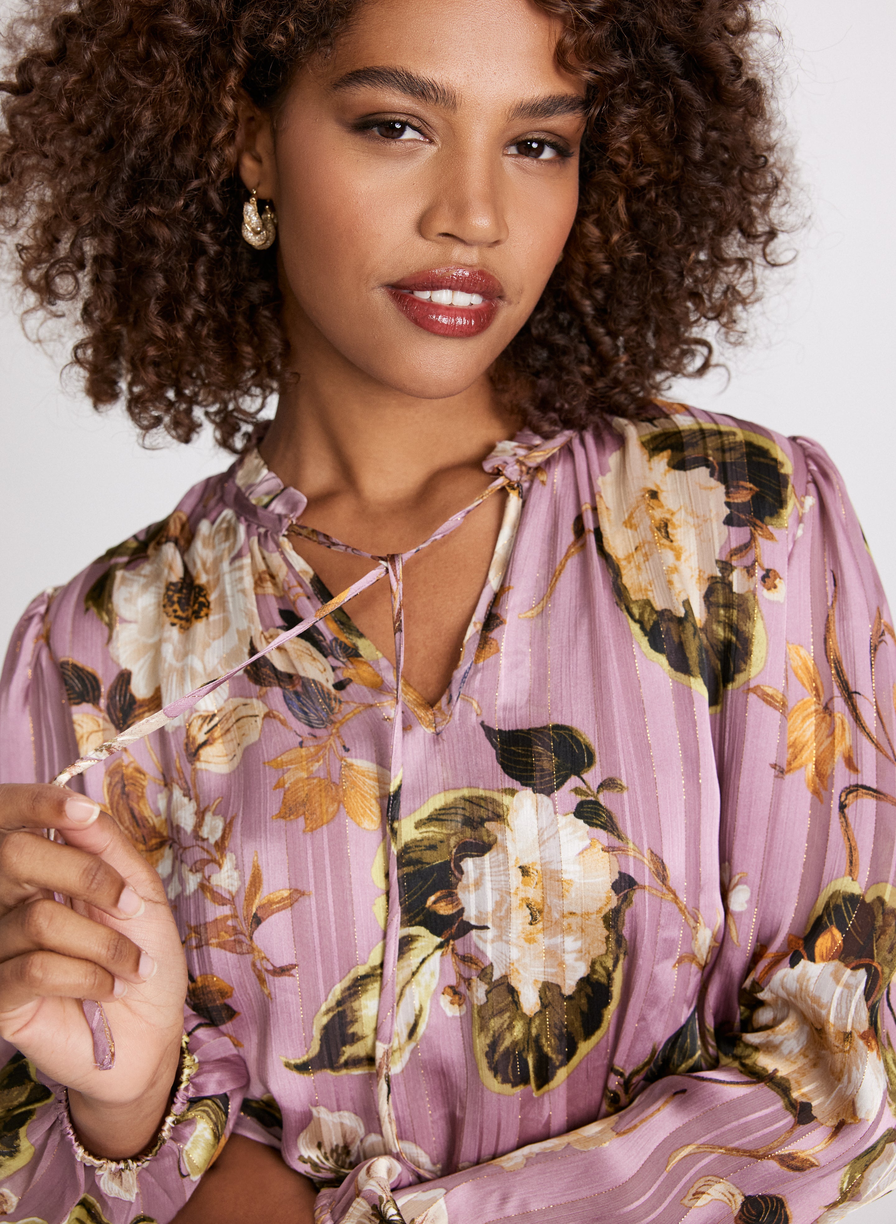 Floral Smocked Hem Blouse for Women - Elegant Ruffle Sleeve Top for Spring Summer Outfits | Perfect for Office, Date Night & Casual Wear