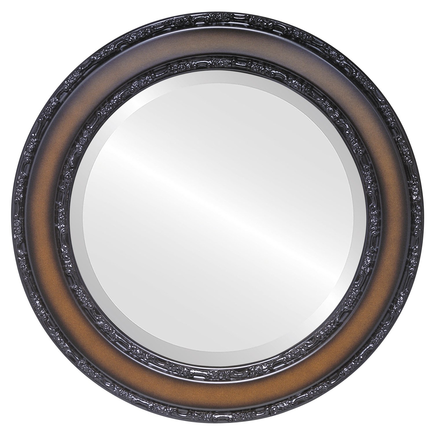Monticello Style Walnut Round Beveled Wall Mirror 18x18 Inches - Vintage Ovalcrest Home Decor Mirror for Living Room, Bedroom & Entryway