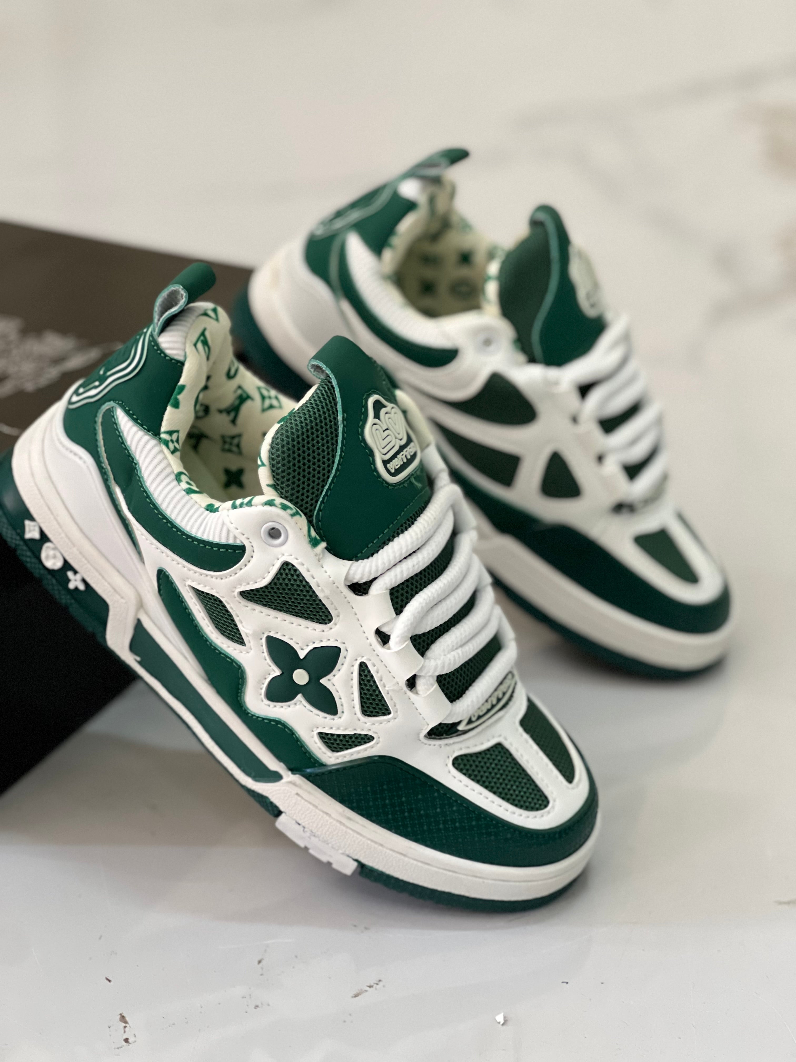 Authentic Louis Vuitton Skate Sneakers - Green & White Colorway | Stylish Streetwear for Men & Women | Perfect for Casual Wear, Skateboarding & Urban Fashion