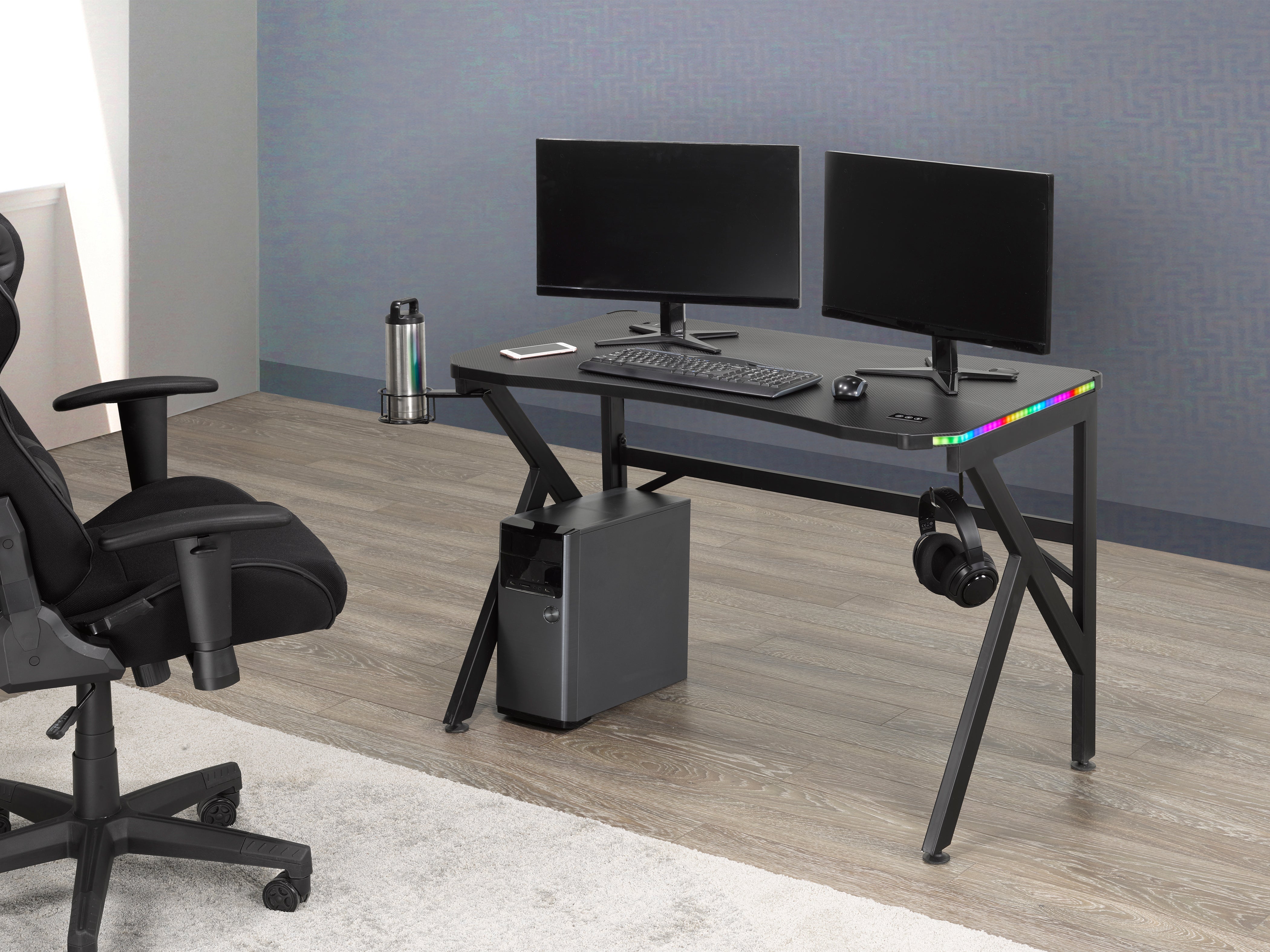 Premium Black Gaming Desk - Ergonomic Design for PC & Console Gamers - Perfect for Home Office & Streaming Setup