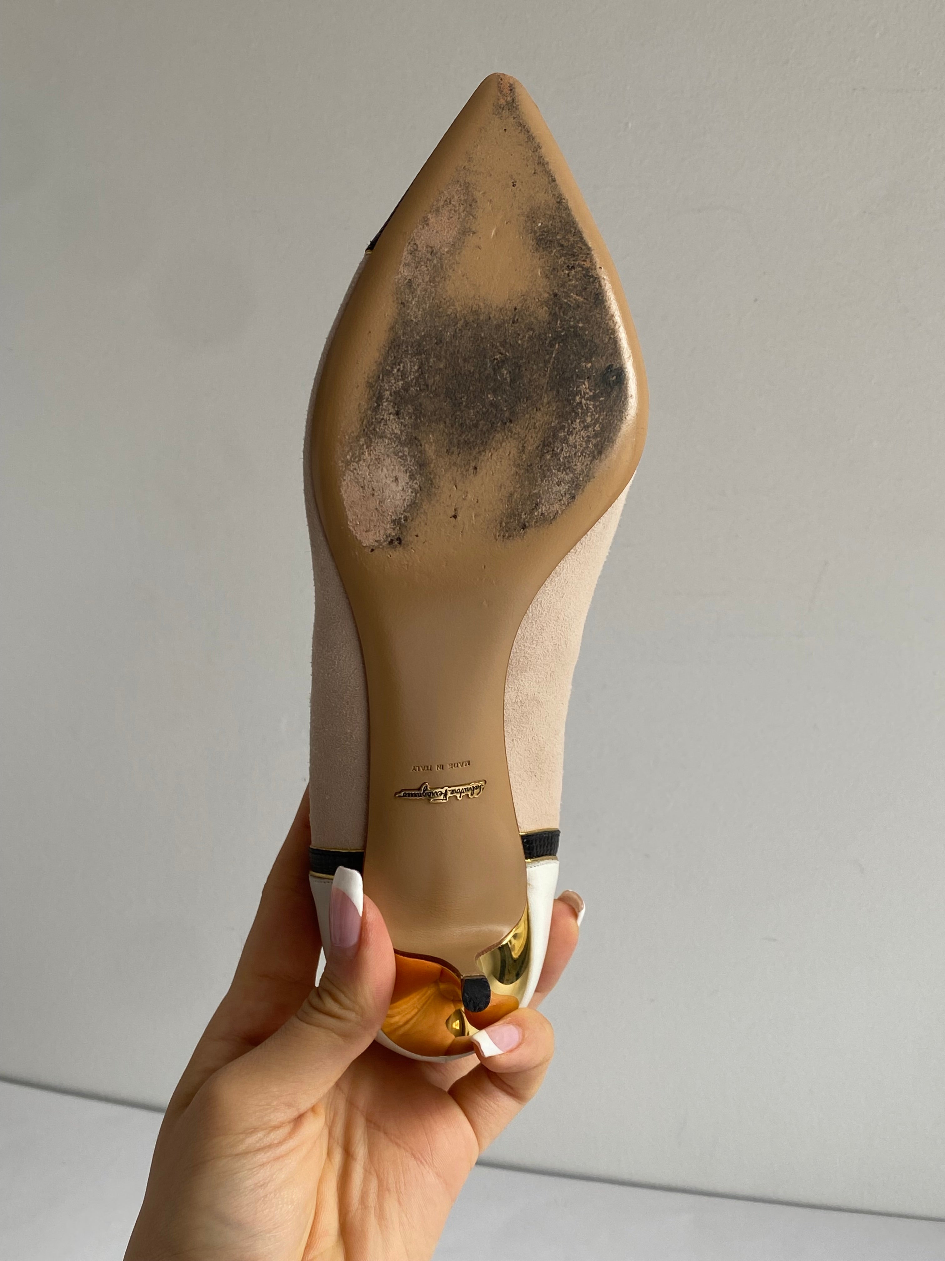 Ferragamo Beige Suede Pumps for Women - Classic Pointed Toe Heels | Perfect for Office, Wedding & Special Occasions