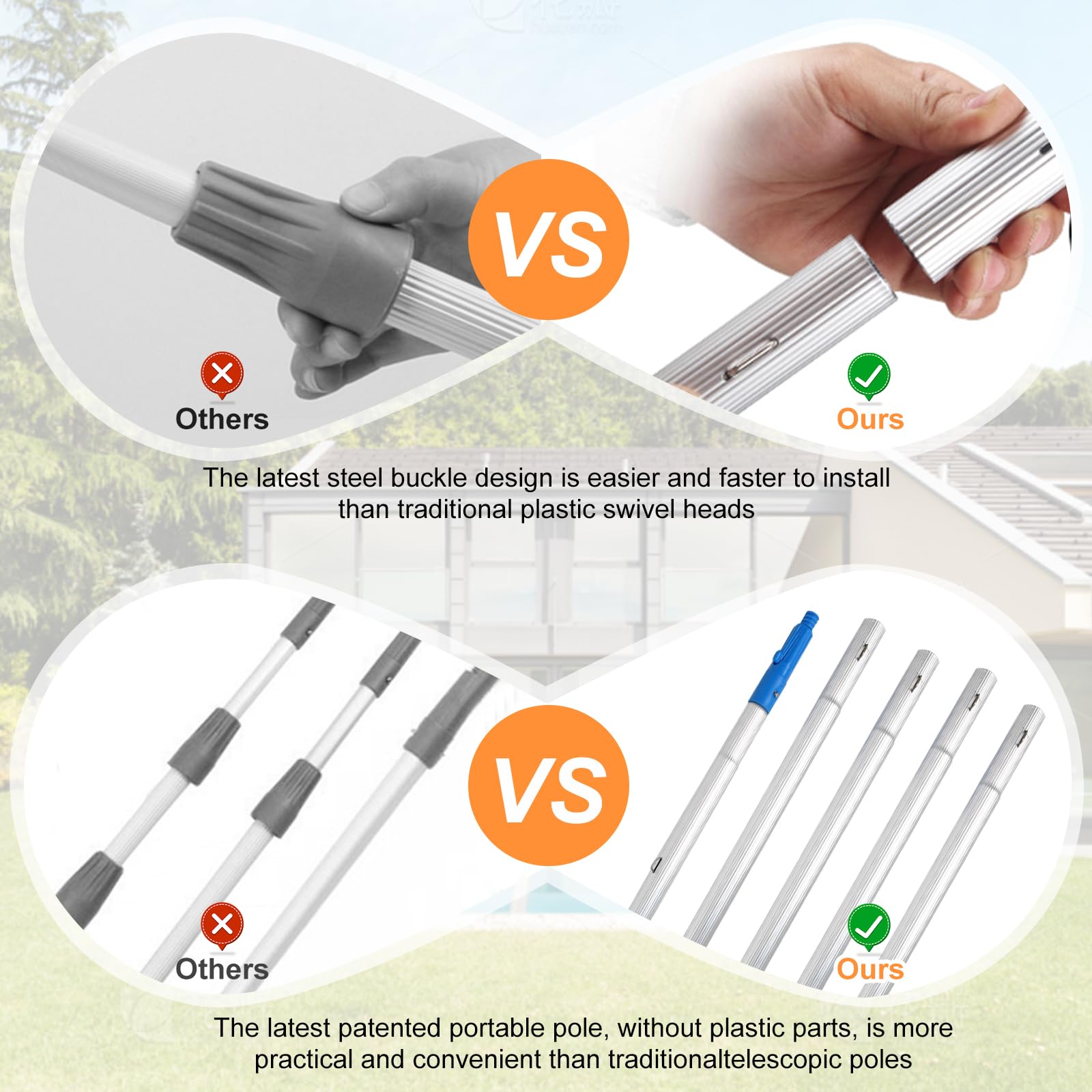 32.8ft Extendable Solar Panel Cleaning Brush with Telescopic Pole - High Reach Window & Roof Cleaner Tool for Outdoor Use - Perfect for Solar Panels, Windows, House Siding, and Conservatories