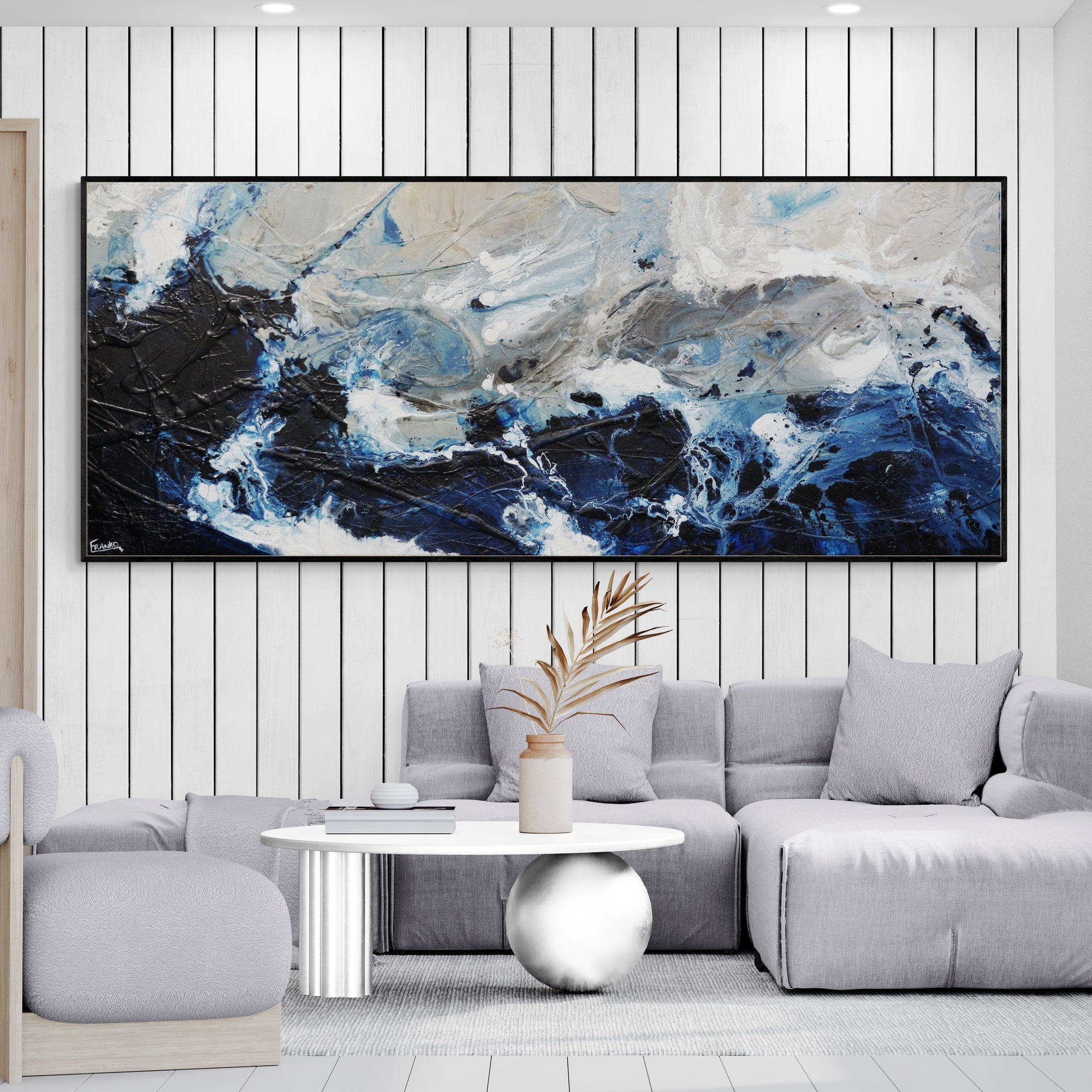 Midnight Mafia 240cm x 100cm Textured Abstract Canvas Wall Art - Modern Home Decor for Living Room, Bedroom & Office